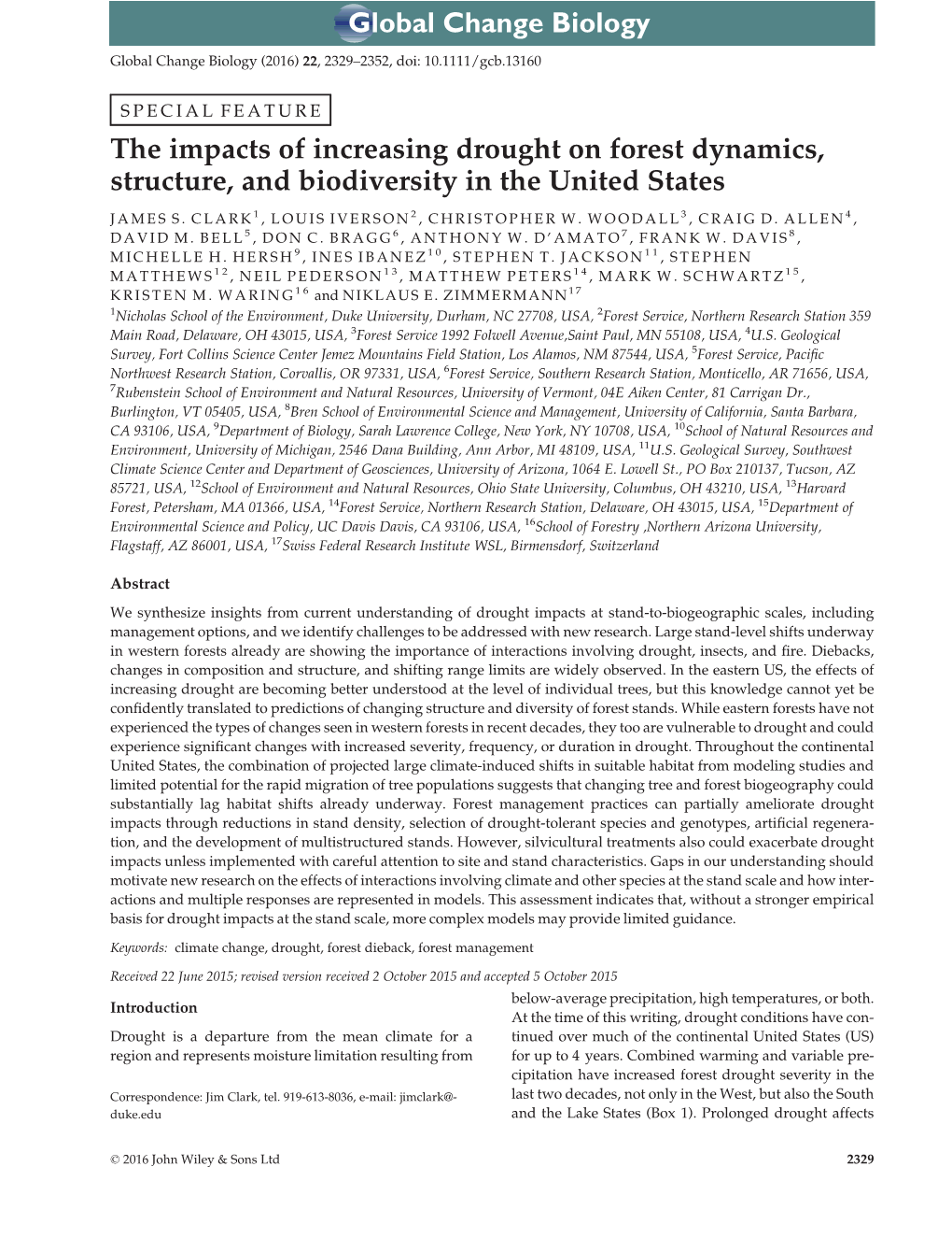 The Impacts of Increasing Drought on Forest Dynamics, Structure, and Biodiversity in the United States