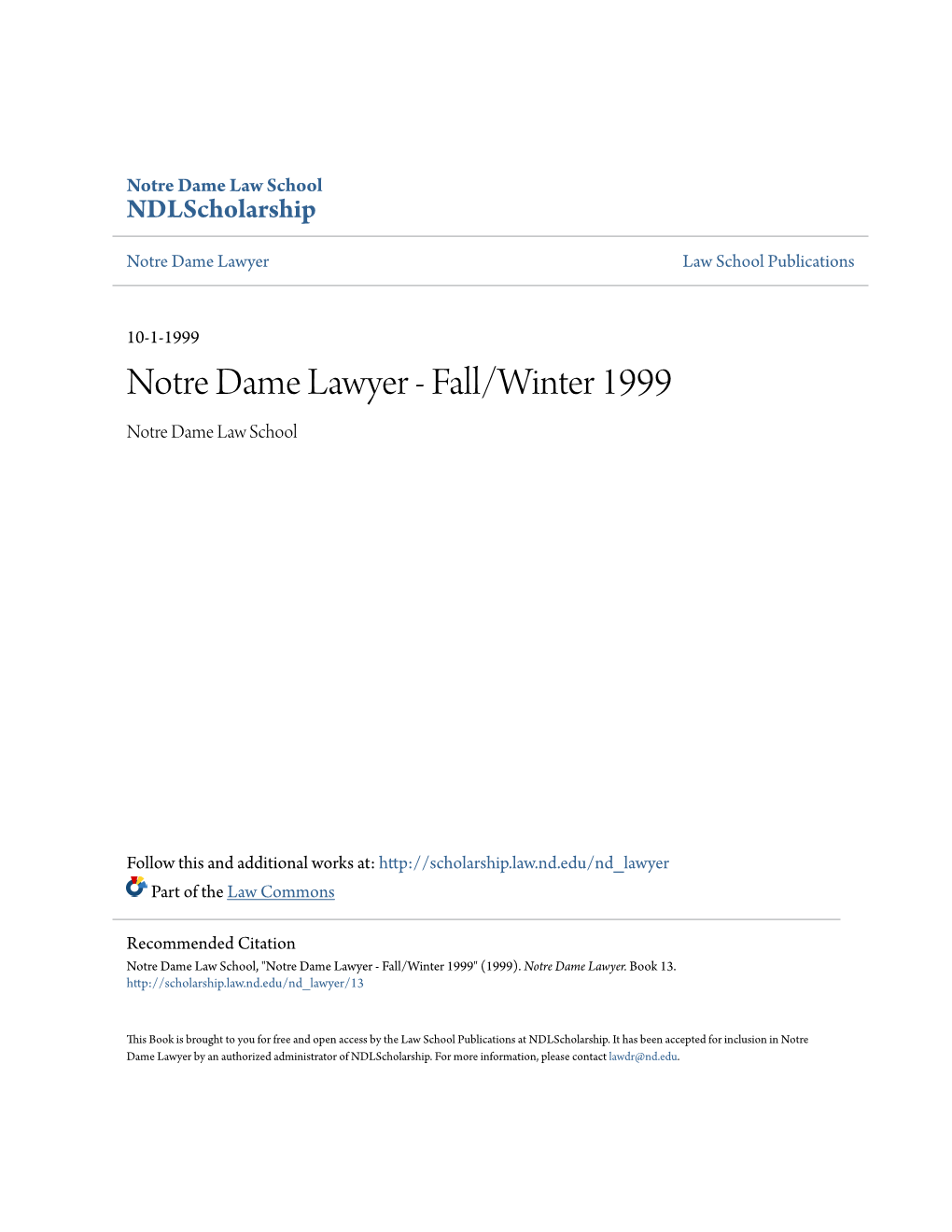 Notre Dame Lawyer Law School Publications