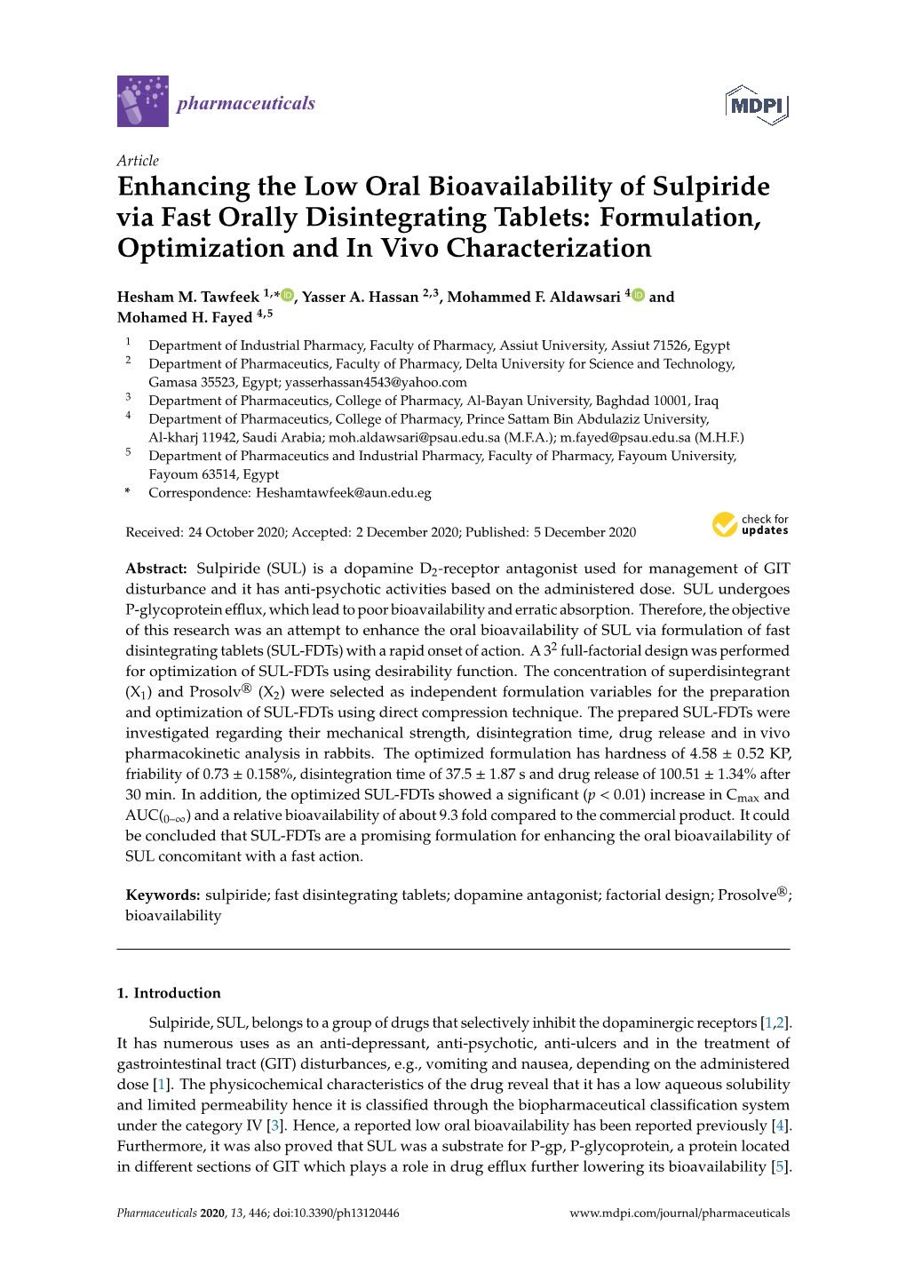 Enhancing the Low Oral Bioavailability of Sulpiride Via Fast Orally Disintegrating Tablets: Formulation, Optimization and in Vivo Characterization