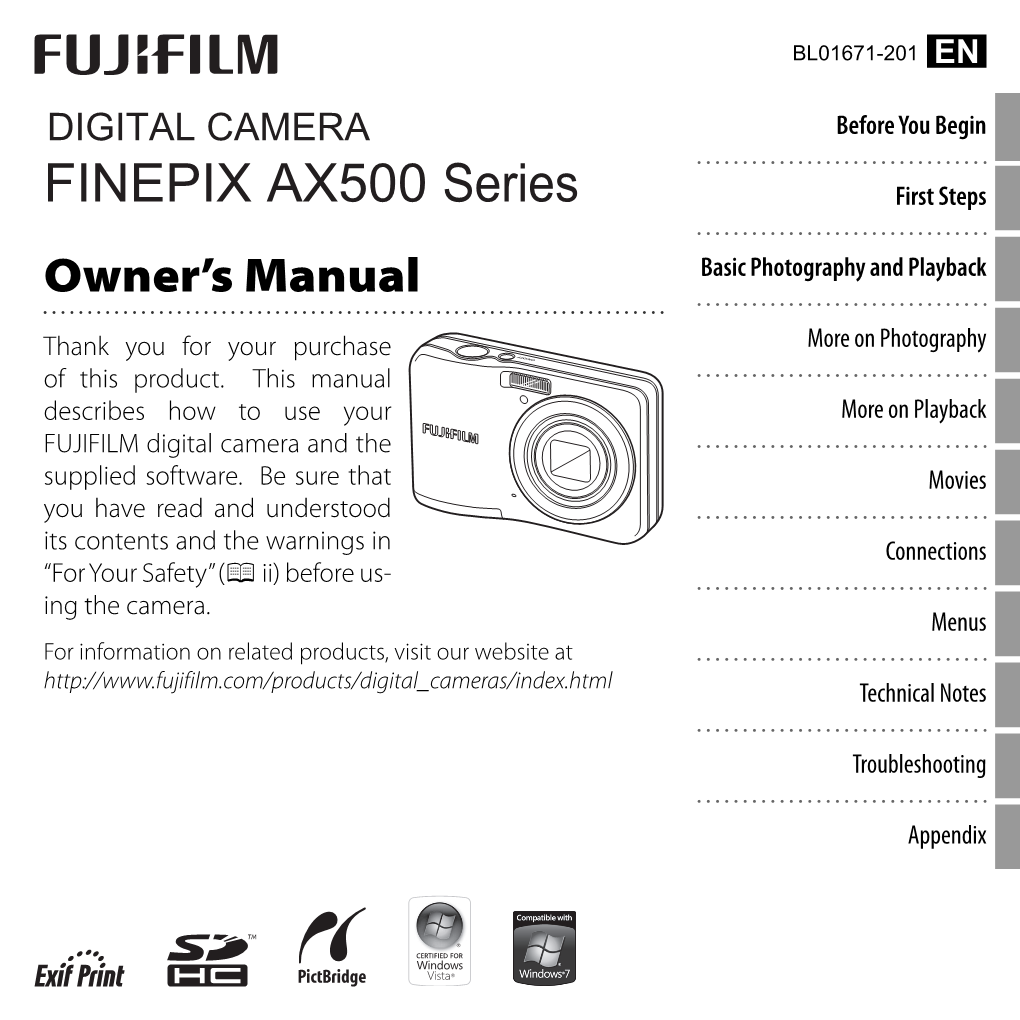 Fujifilm Finepix AX550 Digital Camera User Guide Manuals