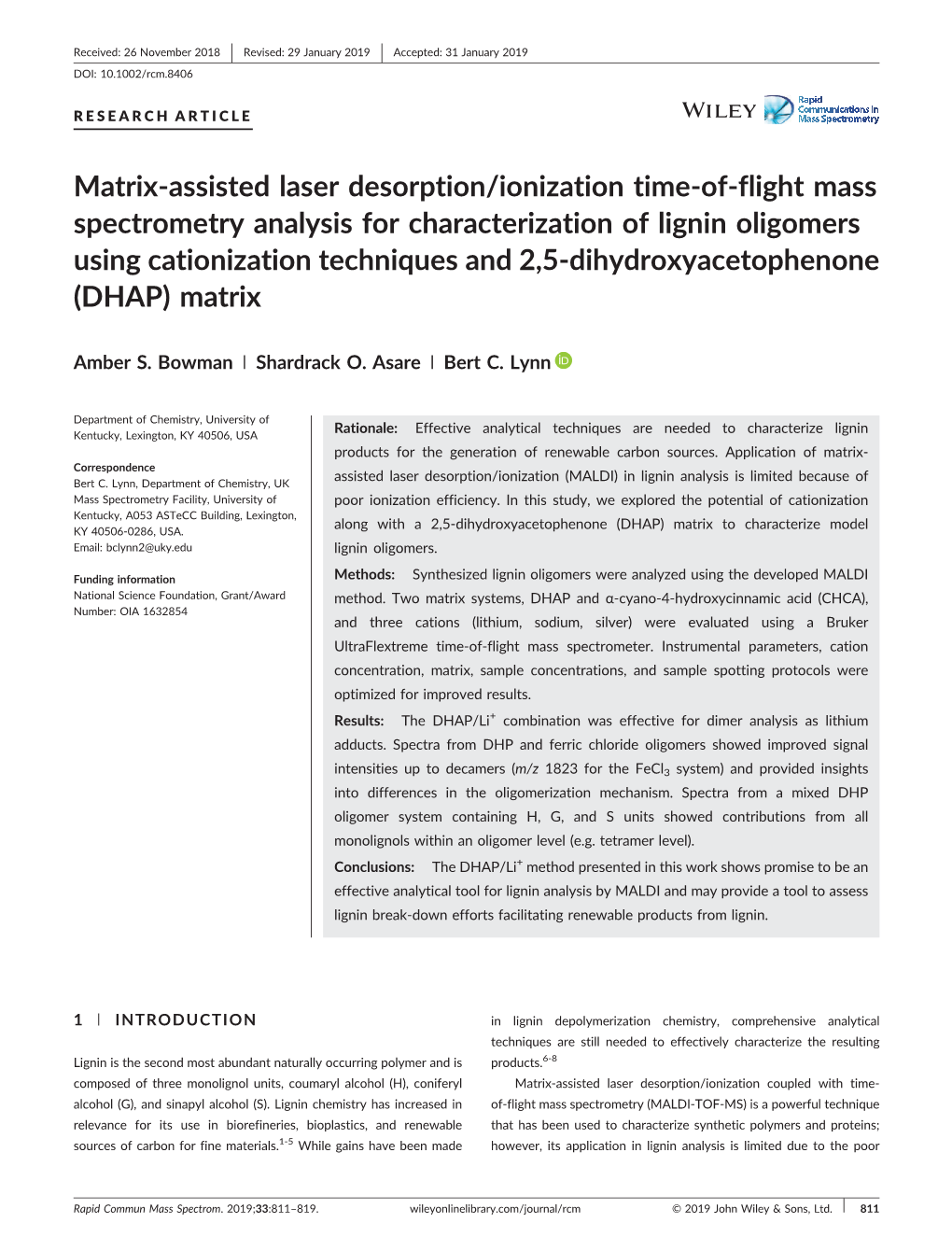 Matrix-Assisted Laser Desorption/Ionization Time-Of-Flight