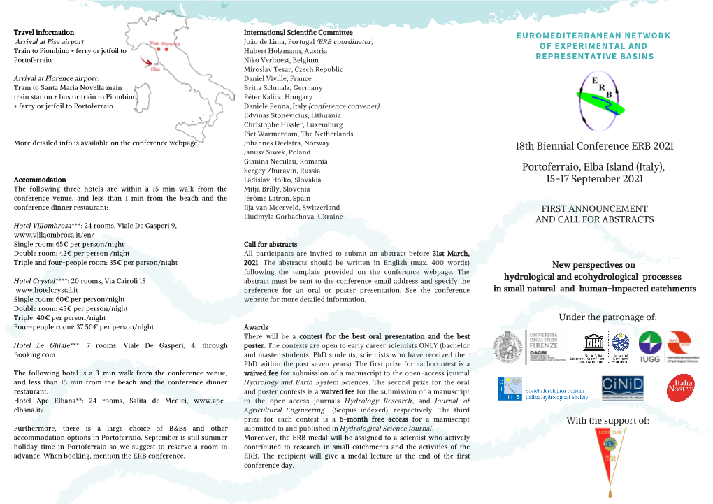 18Th Biennial Conference ERB 2021 Portoferraio, Elba