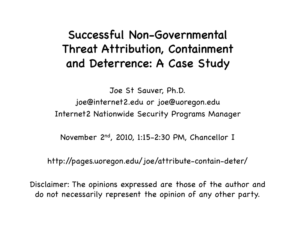 Successful Non-Governmental Threat Attribution