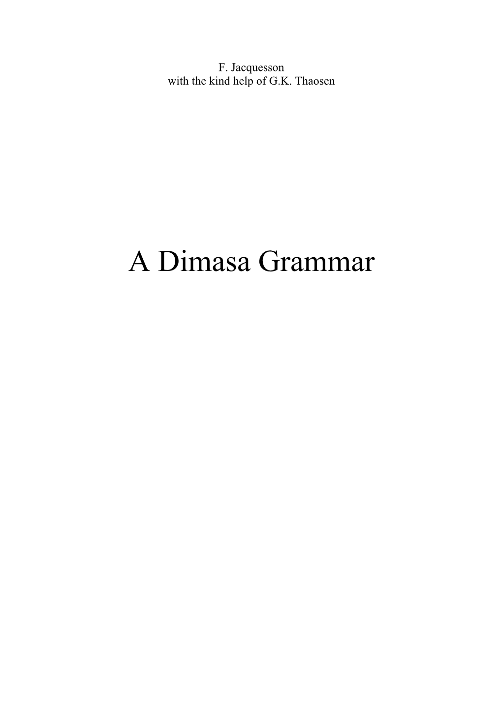 A Dimasa Grammar