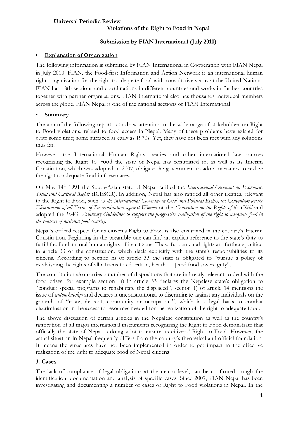 Parallel Report UPR Nepal FIAN 2