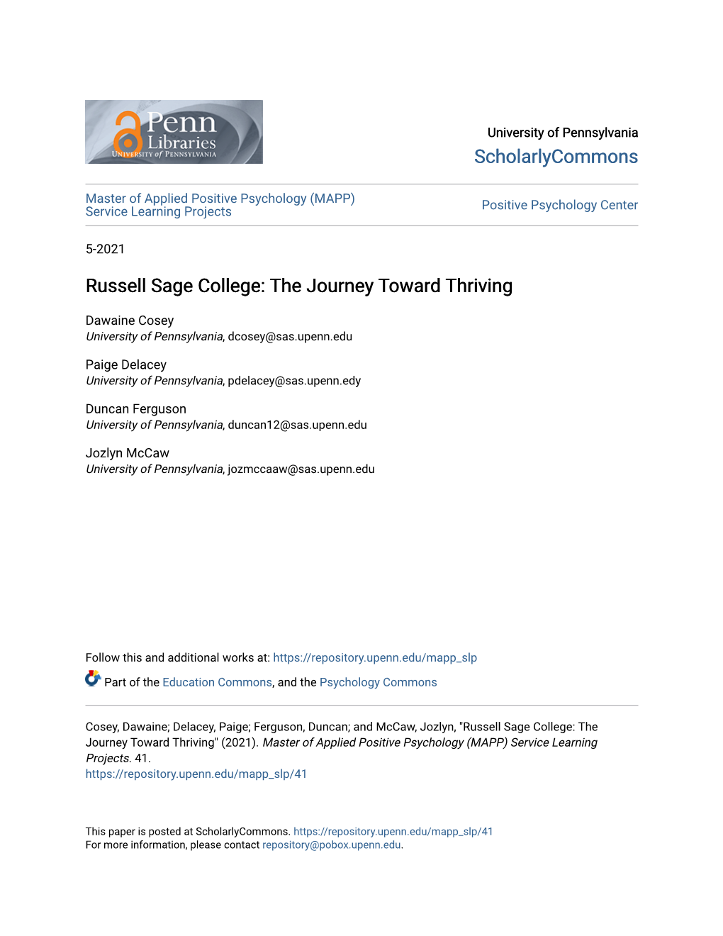 Russell Sage College: the Journey Toward Thriving