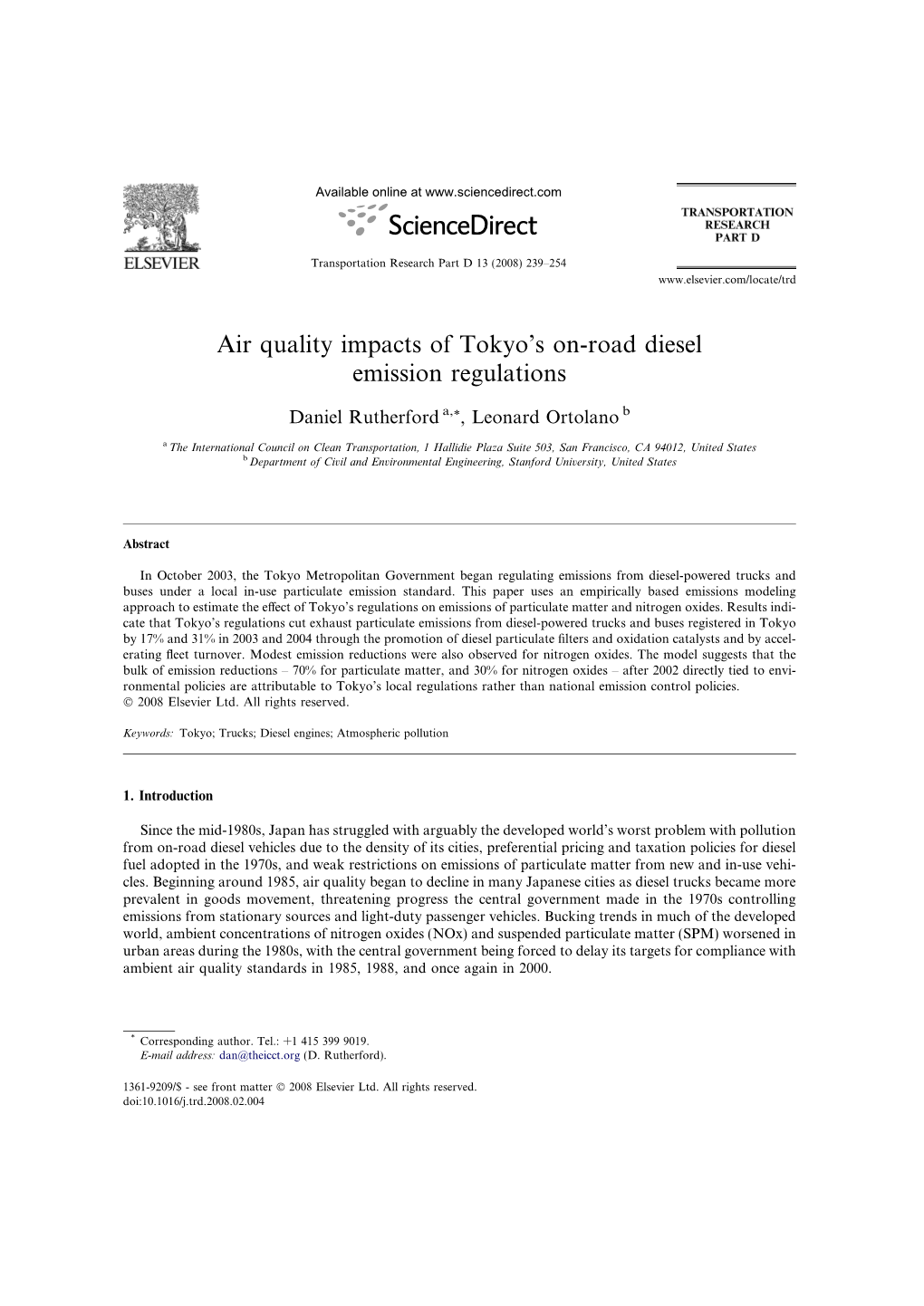 Air Quality Impacts of Tokyo's On-Road Diesel Emission Regulations