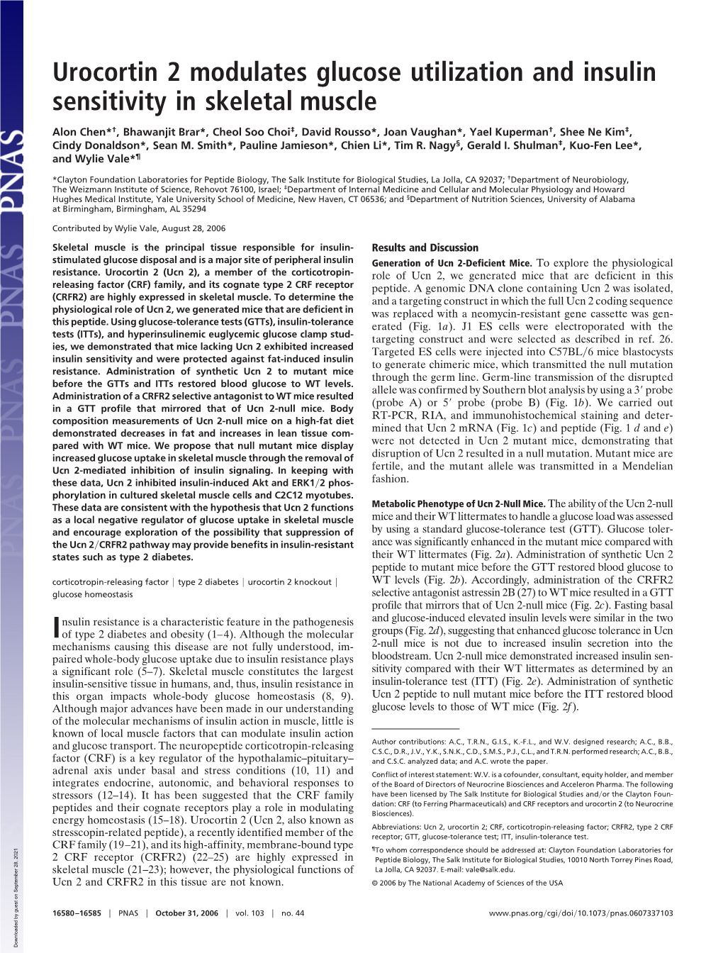 Urocortin 2 Modulates Glucose Utilization and Insulin Sensitivity in Skeletal Muscle