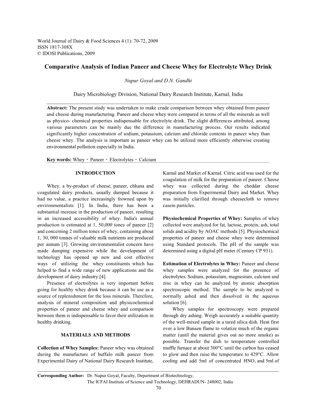 Comparative Analysis of Indian Paneer and Cheese Whey for Electrolyte Whey Drink