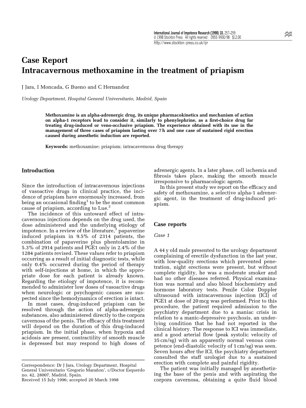 Intracavernous Methoxamine in the Treatment of Priapism