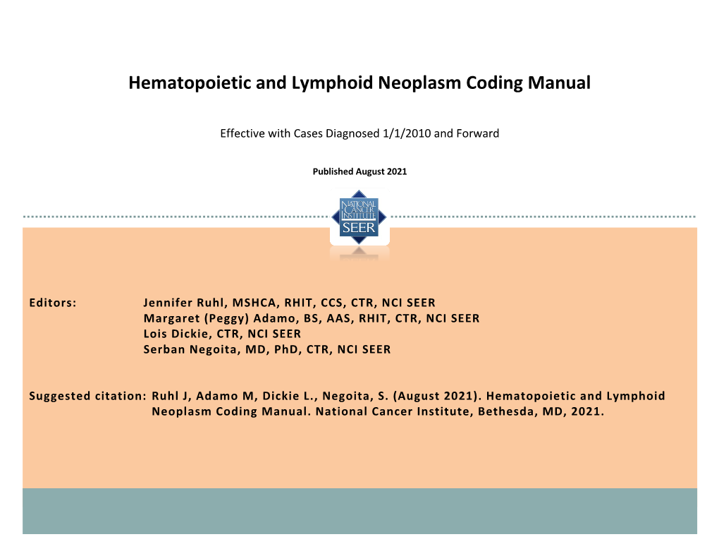 Hematopoietic and Lymphoid Neoplasm Coding Manual