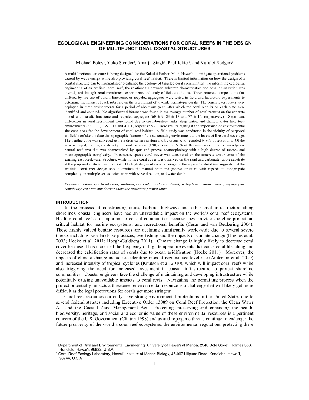 1 Ecological Engineering Considerations for Coral