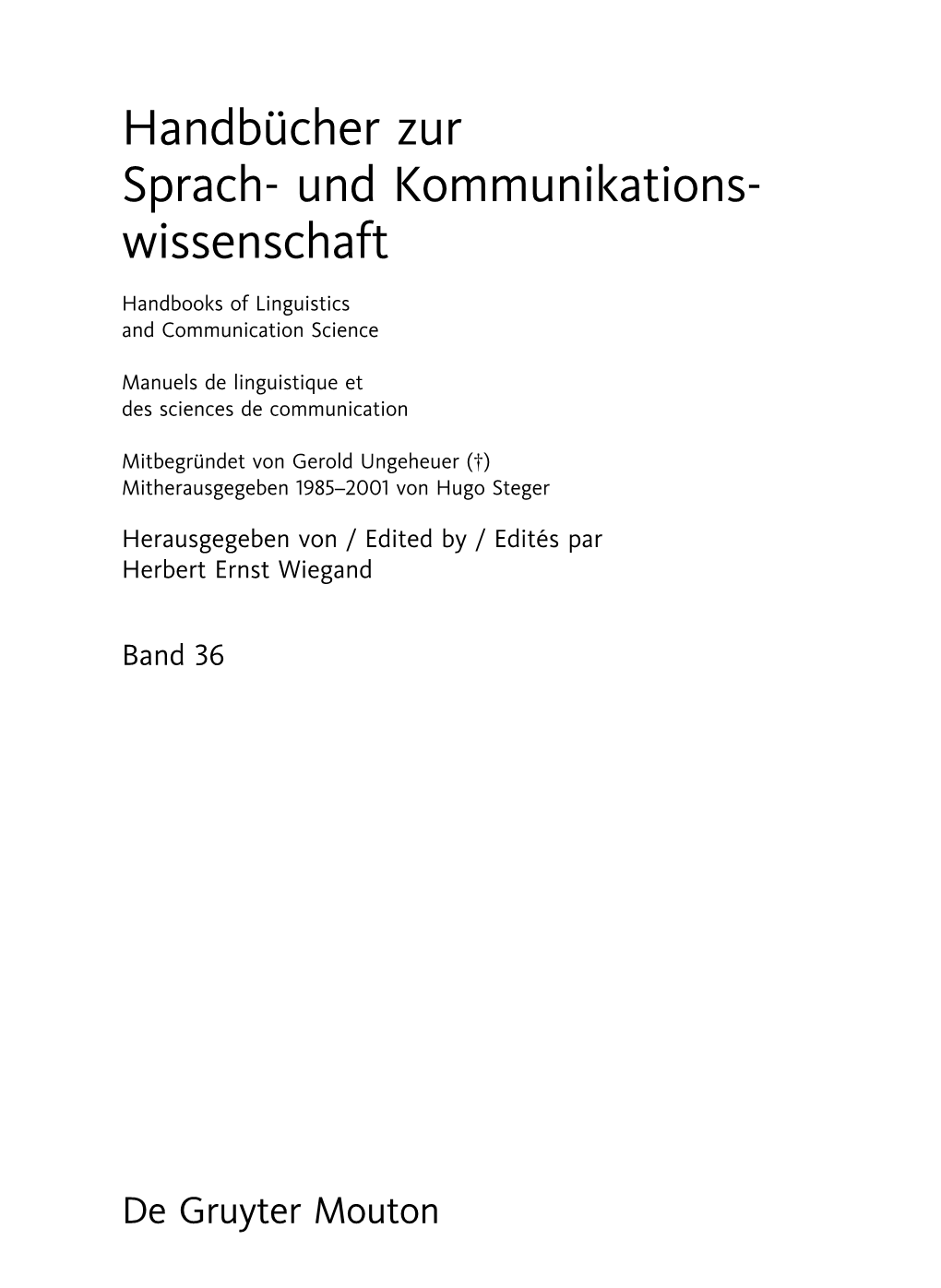 Handbücher Zur Sprach- Und Kommunikations- Wissenschaft