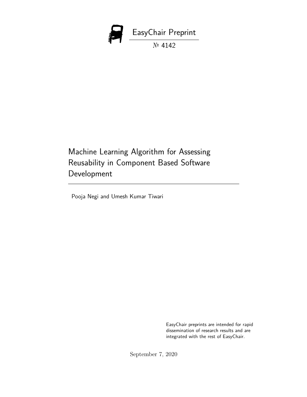 Easychair Preprint Machine Learning Algorithm for Assessing Reusability