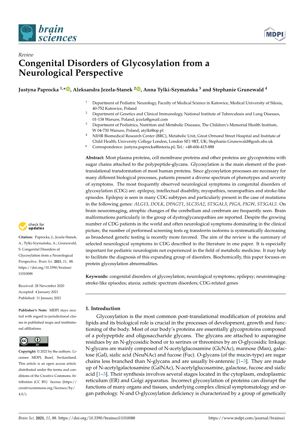 Congenital Disorders of Glycosylation from a Neurological Perspective