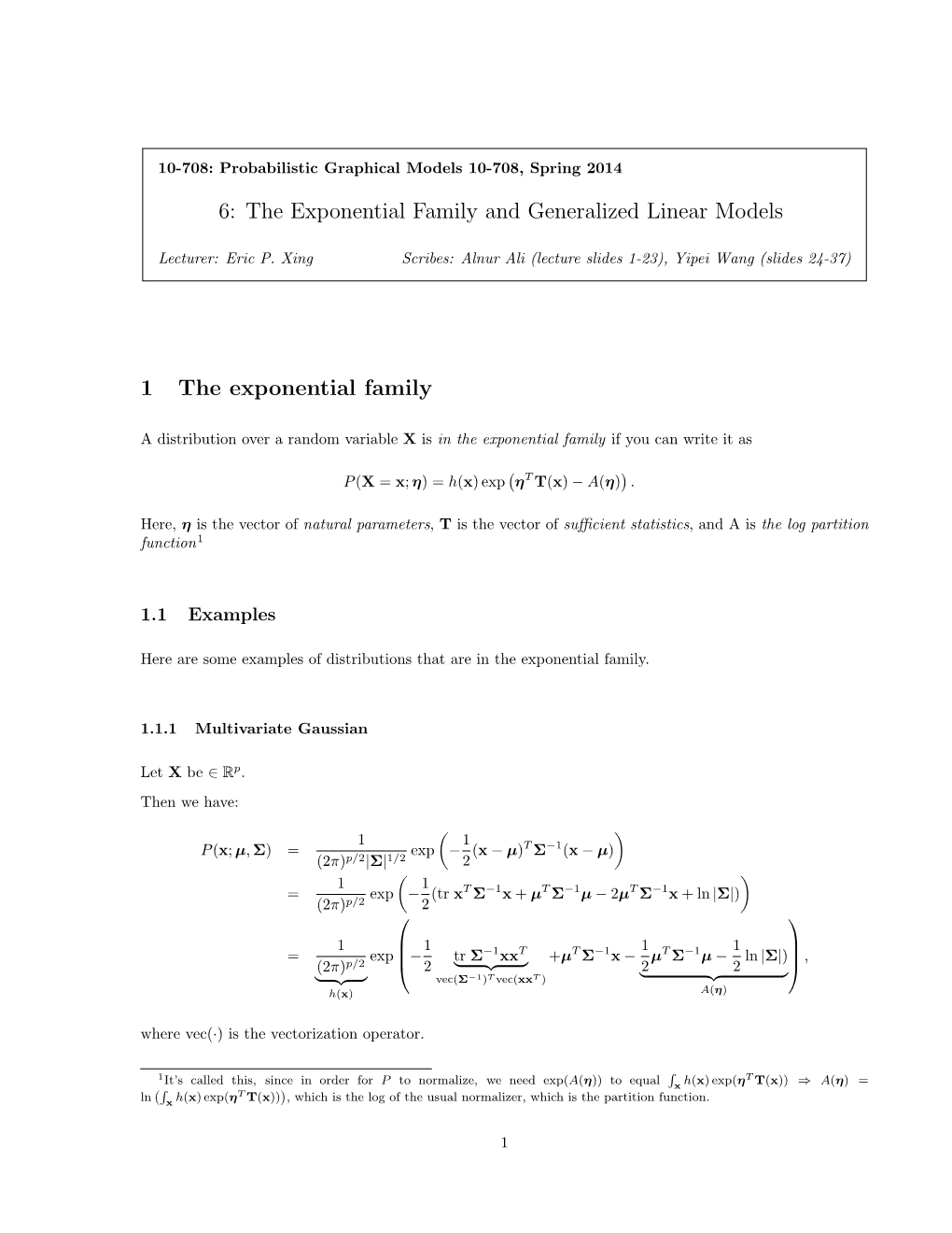 6: the Exponential Family and Generalized Linear Models