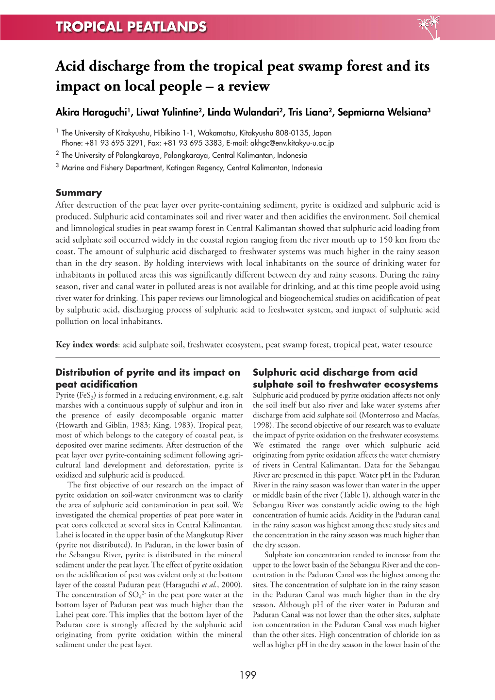 Acid Discharge from the Tropical Peat Swamp Forest and Its Impact on Local People – a Review