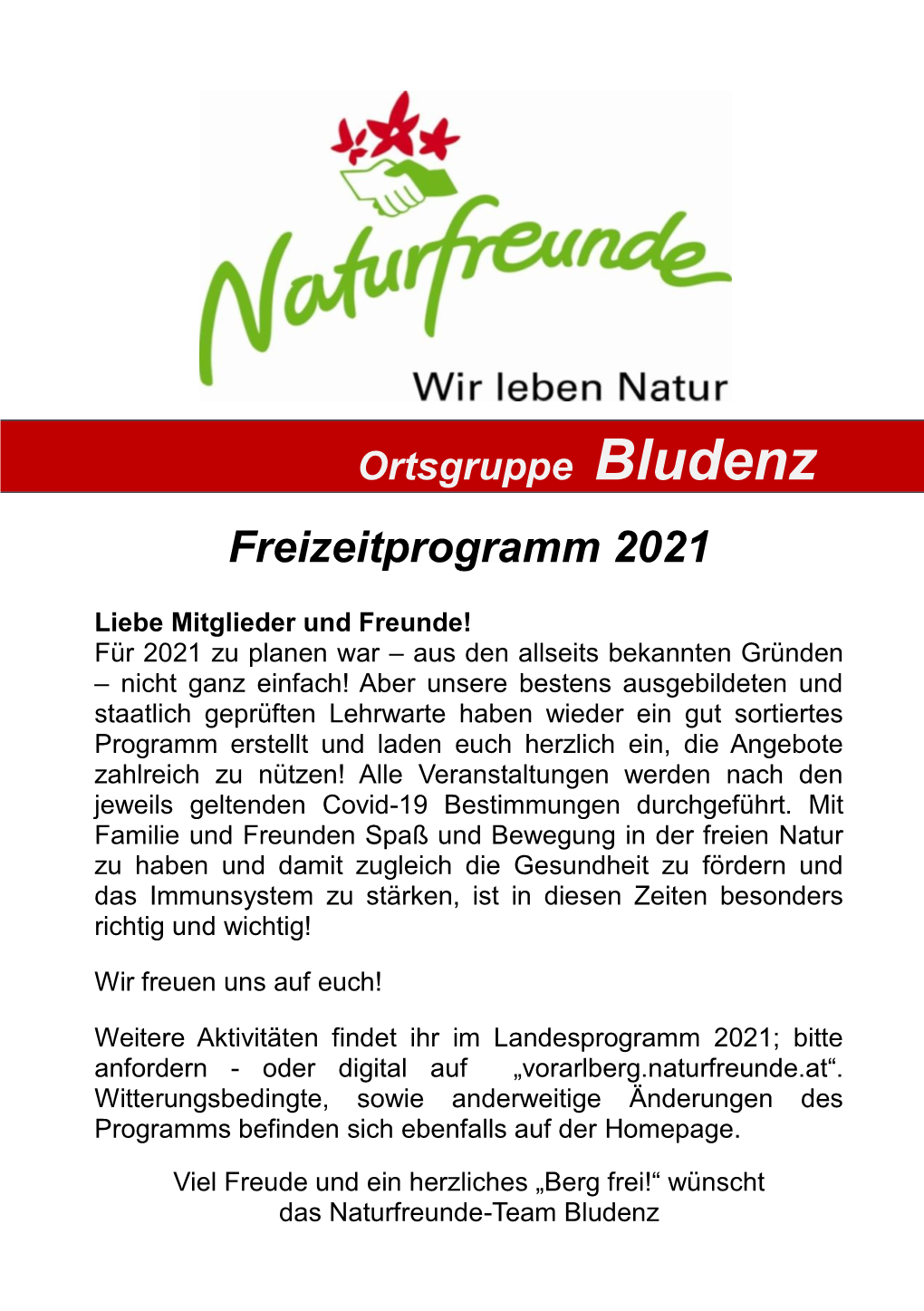 Freizeitprogramm 2021 OG Bludenz