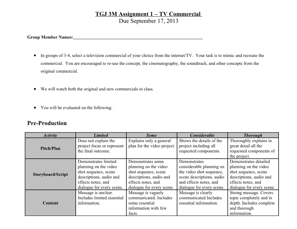TGJ 3M Assignment 1 TV Commercial