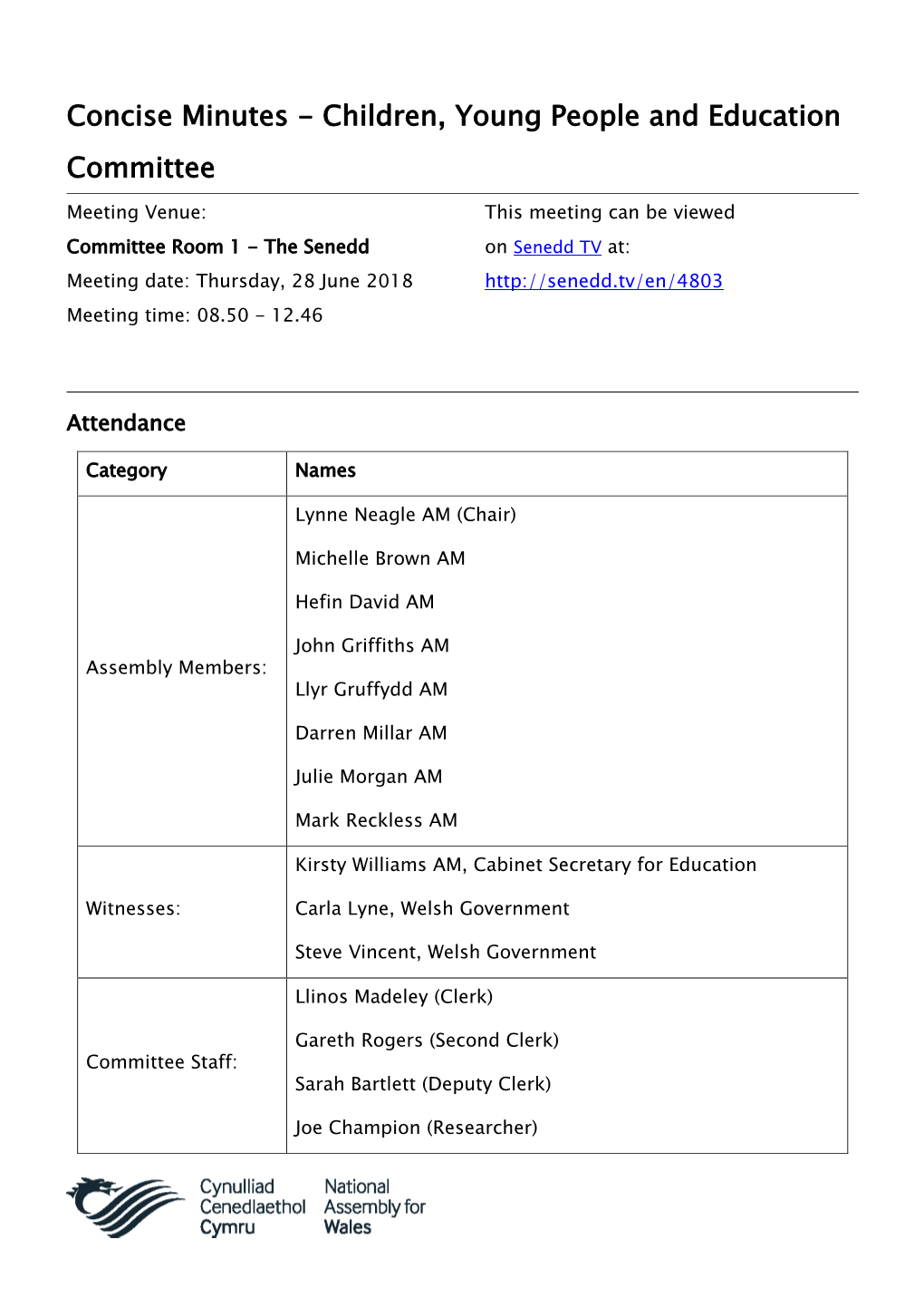 Concise Minutes - Children, Young People and Education Committee