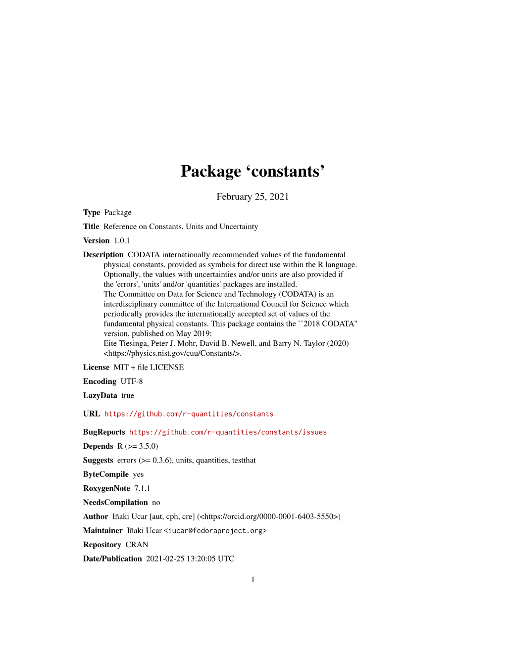 Package 'Constants'