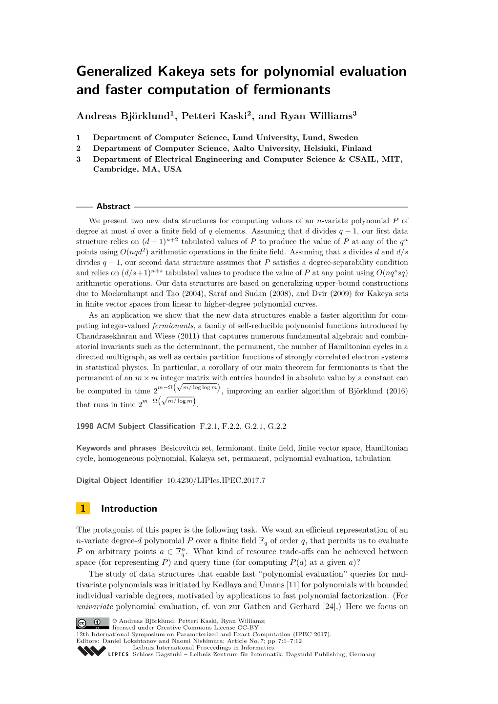 Generalized Kakeya Sets for Polynomial Evaluation and Faster Computation of Fermionants