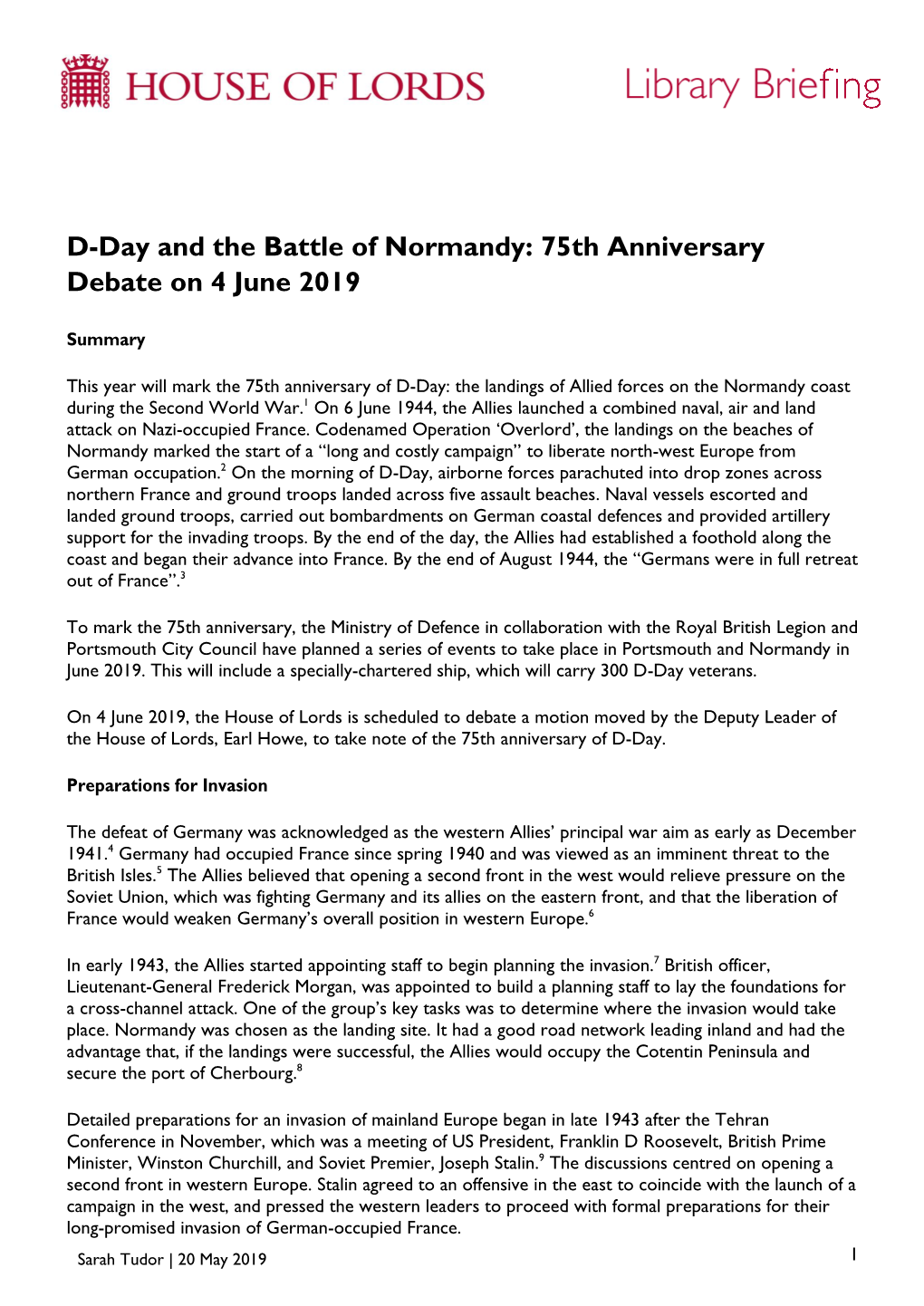 75Th Anniversary Debate on 4 June 2019