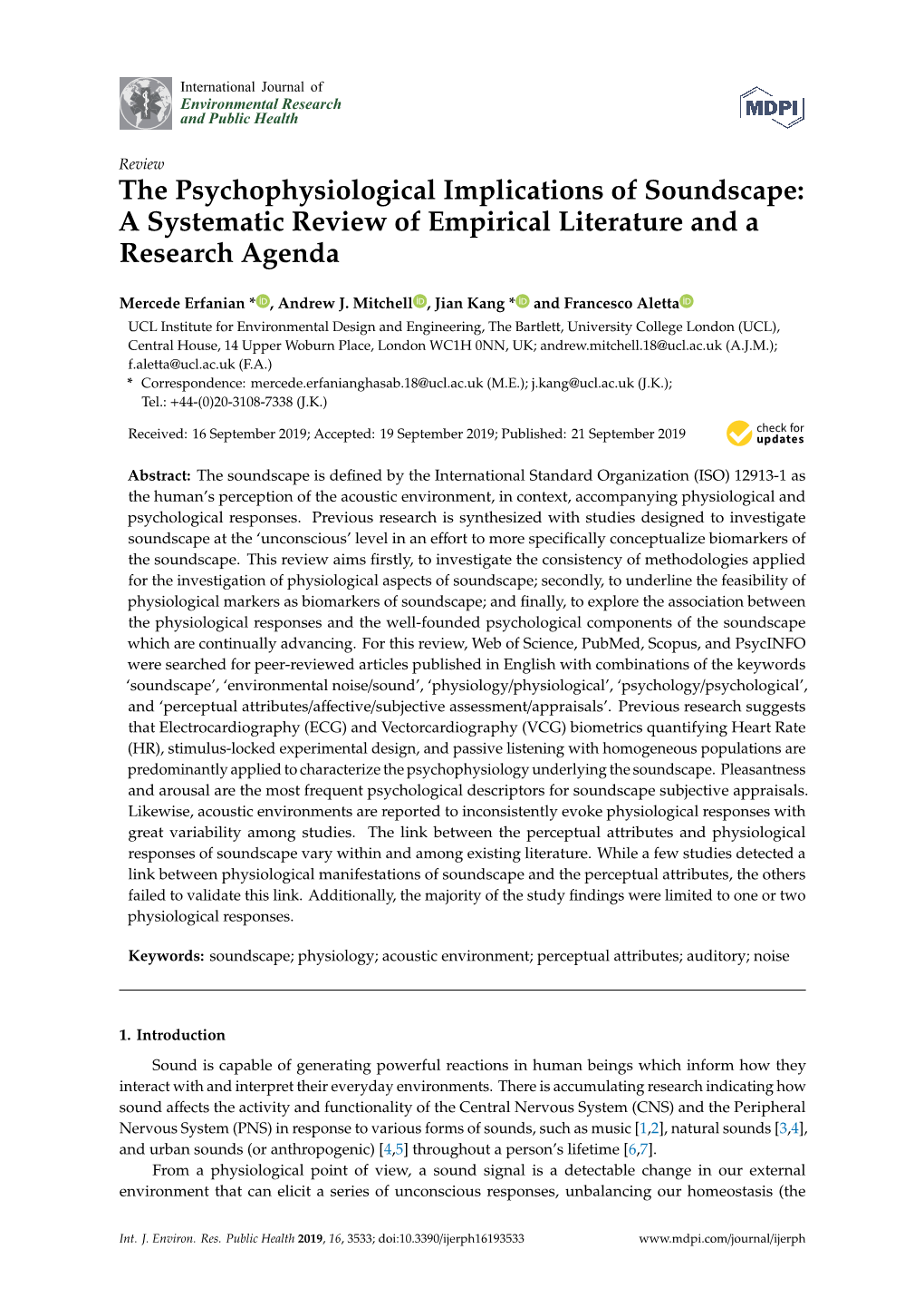 The Psychophysiological Implications of Soundscape: a Systematic Review of Empirical Literature and a Research Agenda