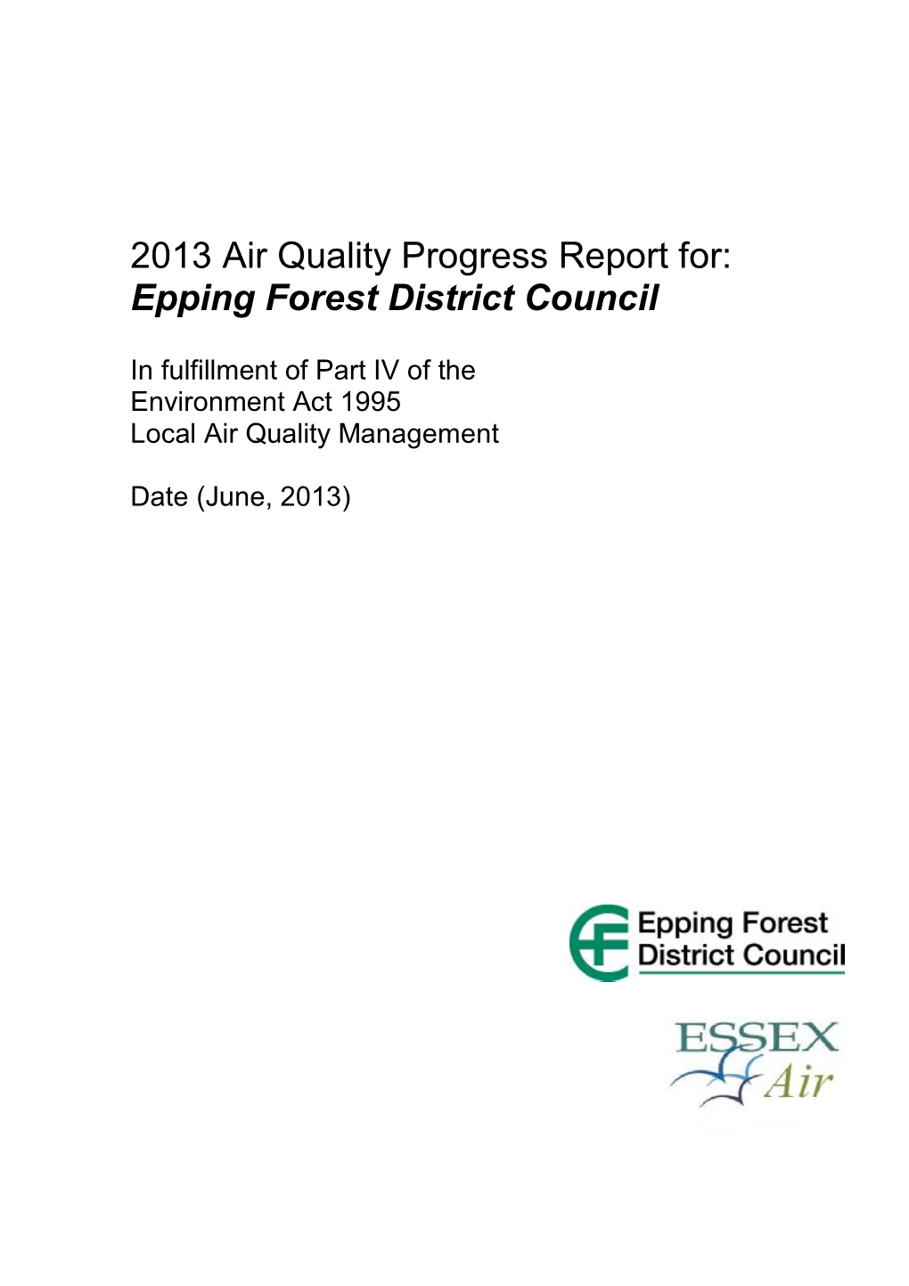 EFDC Air Quality Progress Report April 2013