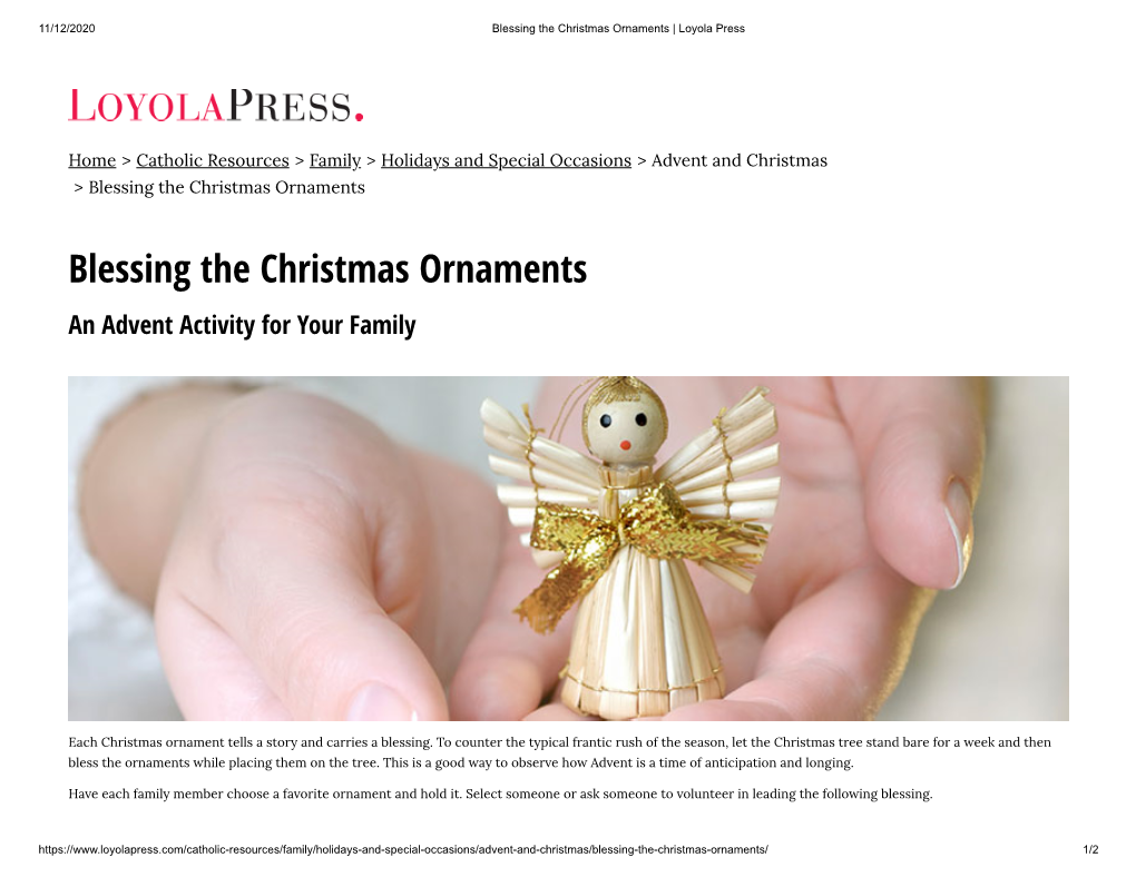 Blessing the Christmas Ornaments | Loyola Press