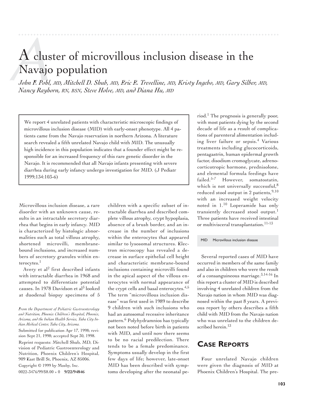 1999, a Cluster of Microvillous Inclusion Disease in the Navajo