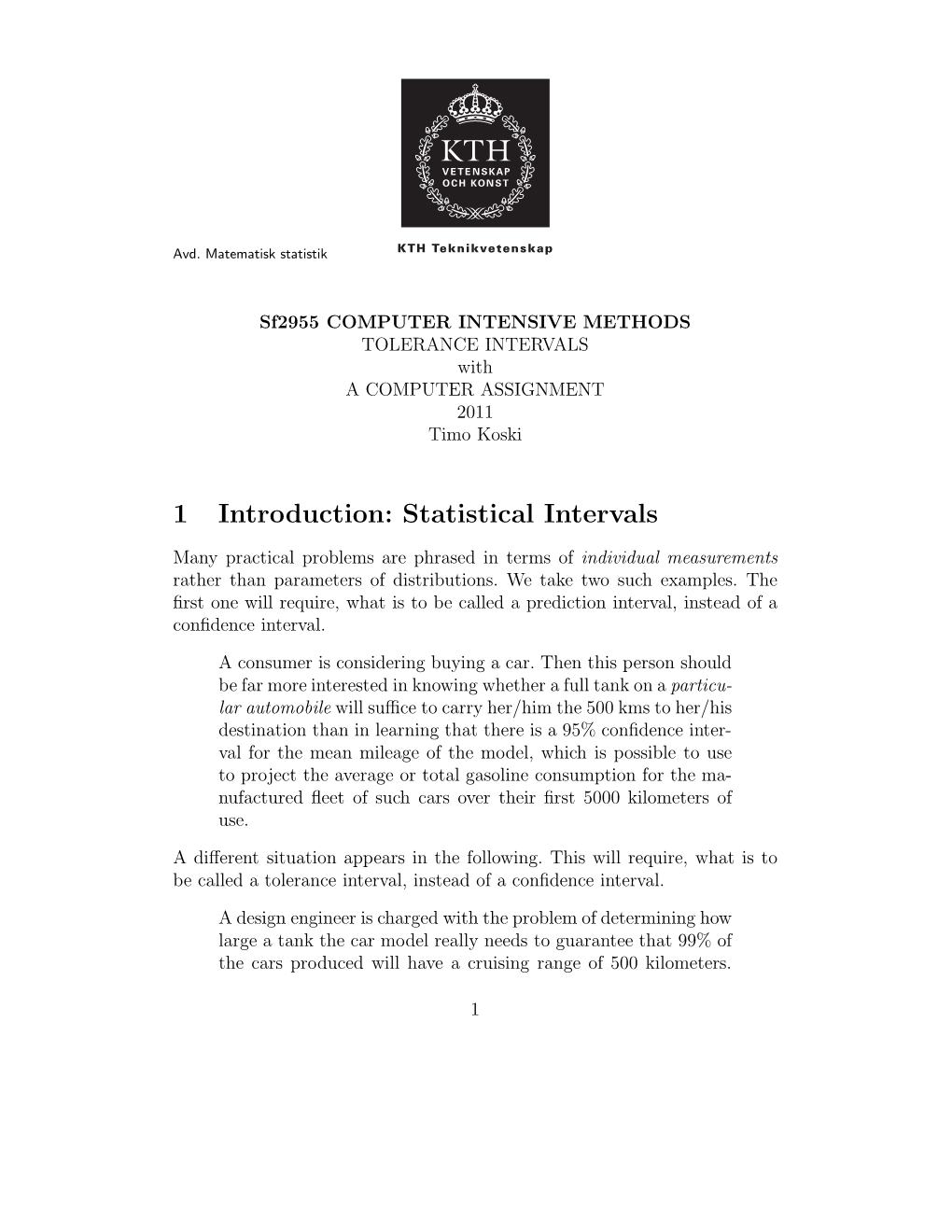 1 Introduction: Statistical Intervals