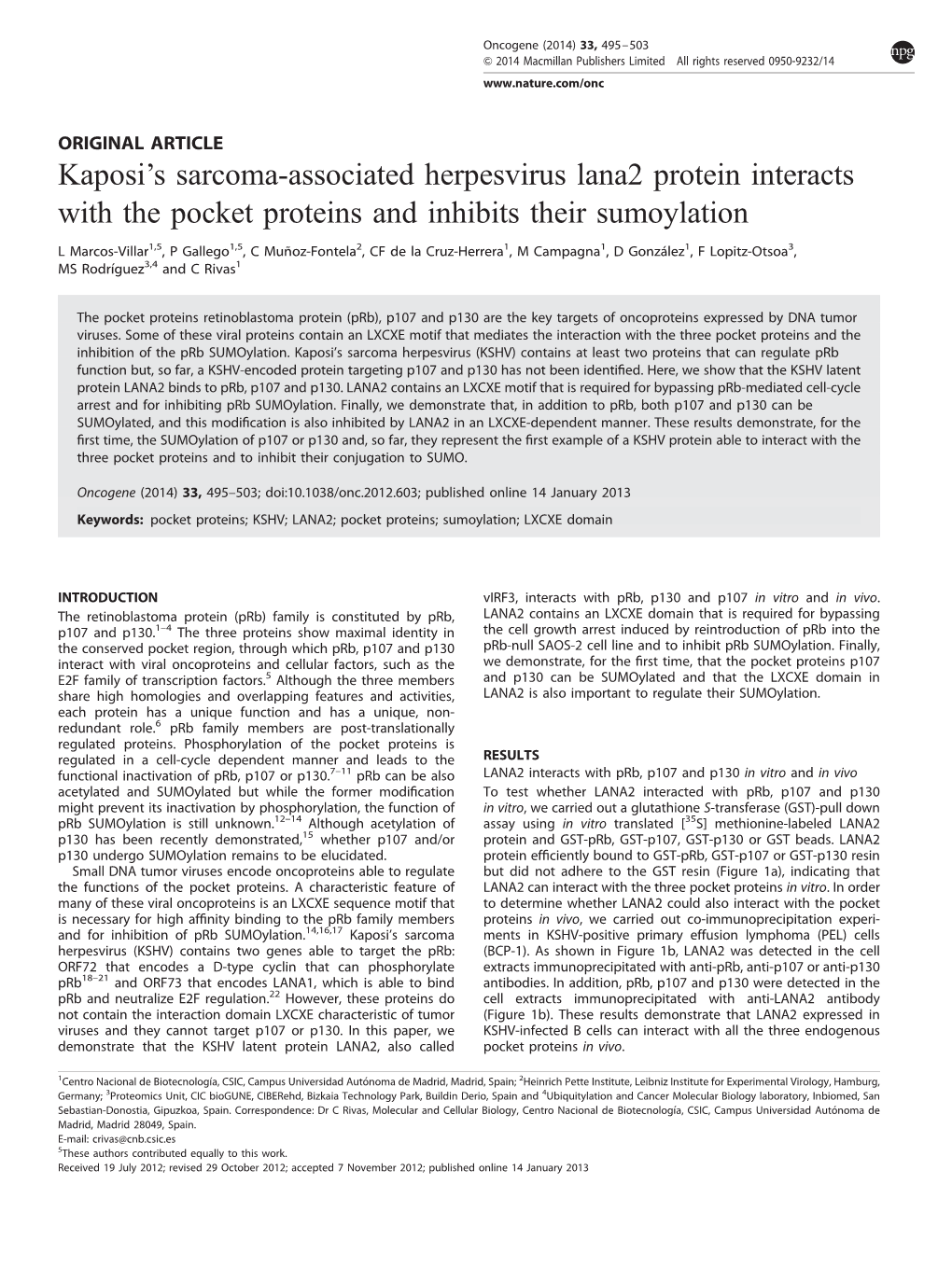 S Sarcoma-Associated Herpesvirus Lana2 Protein Interacts with the Pocket Proteins and Inhibits Their Sumoylation