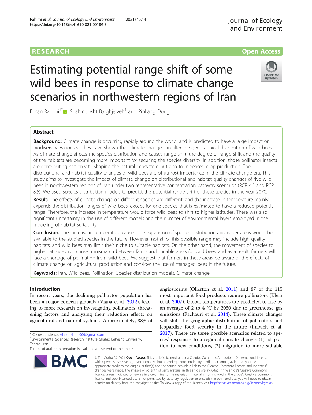 Estimating Potential Range Shift of Some Wild Bees in Response To