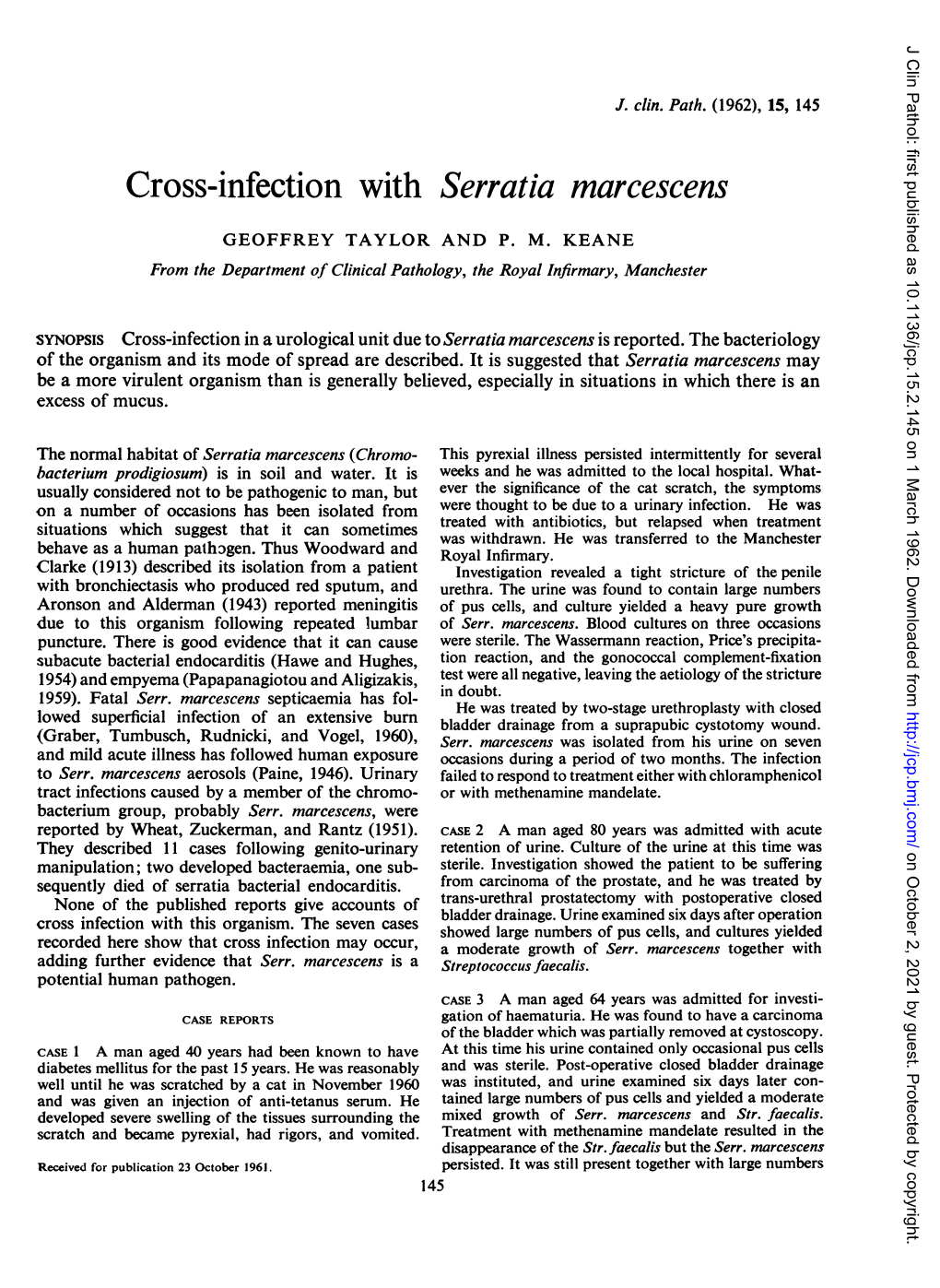 Cross-Infection with Serratia Marcescens