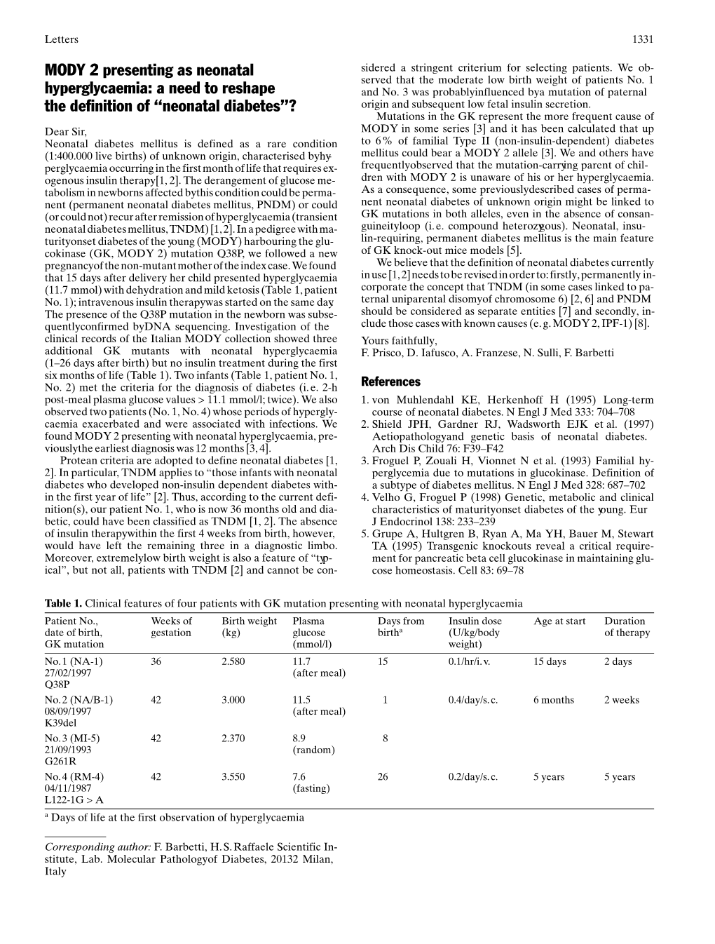 MODY 2 Presenting As Neonatal Hyperglycaemia: a Need to Reshape the Definition of ªneonatal Diabetesº?