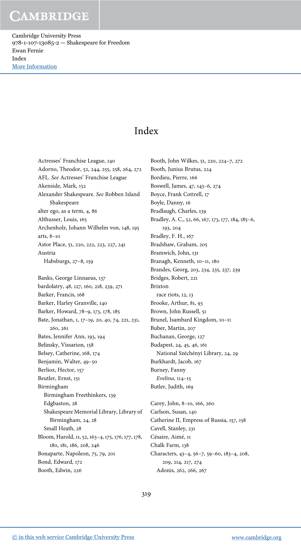 Shakespeare for Freedom Ewan Fernie Index More Information