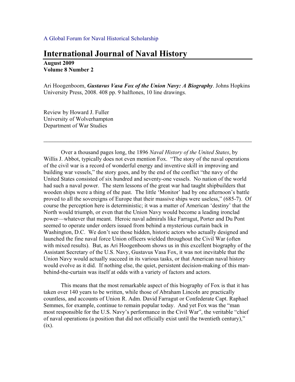 Review by Howard J. Fuller University of Wolverhampton Department of War Studies