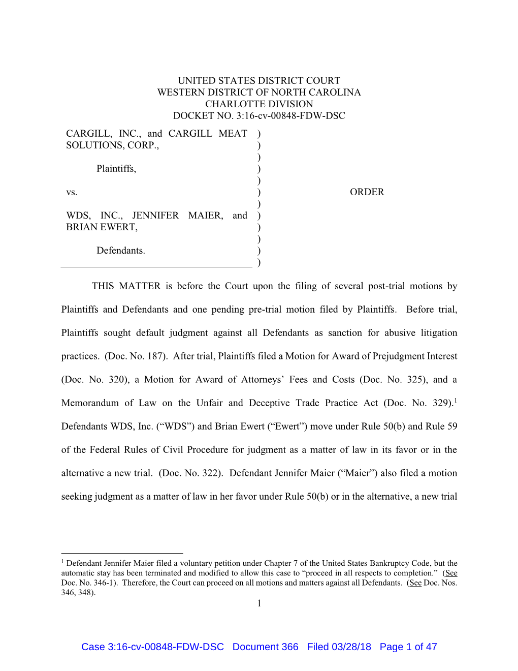 Cargill Inc. V. WDS Inc