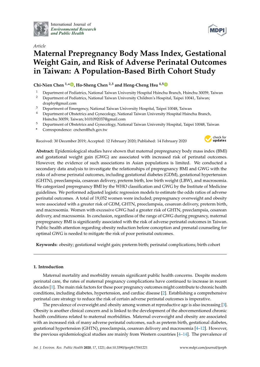 Maternal Prepregnancy Body Mass Index, Gestational Weight Gain, and Risk of Adverse Perinatal Outcomes in Taiwan: a Population-Based Birth Cohort Study
