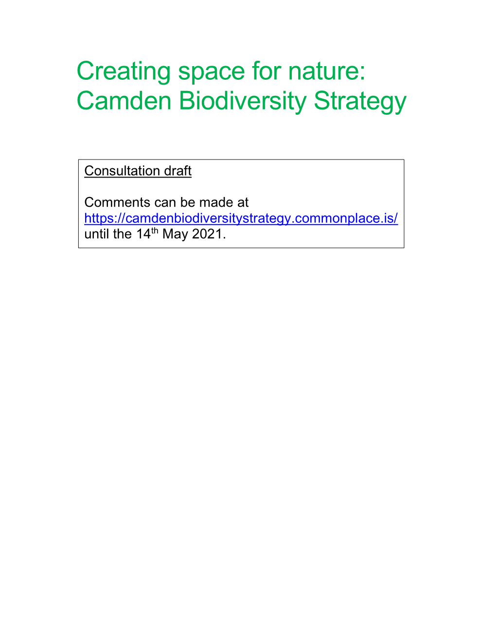 Creating Space for Nature: Camden Biodiversity Strategy