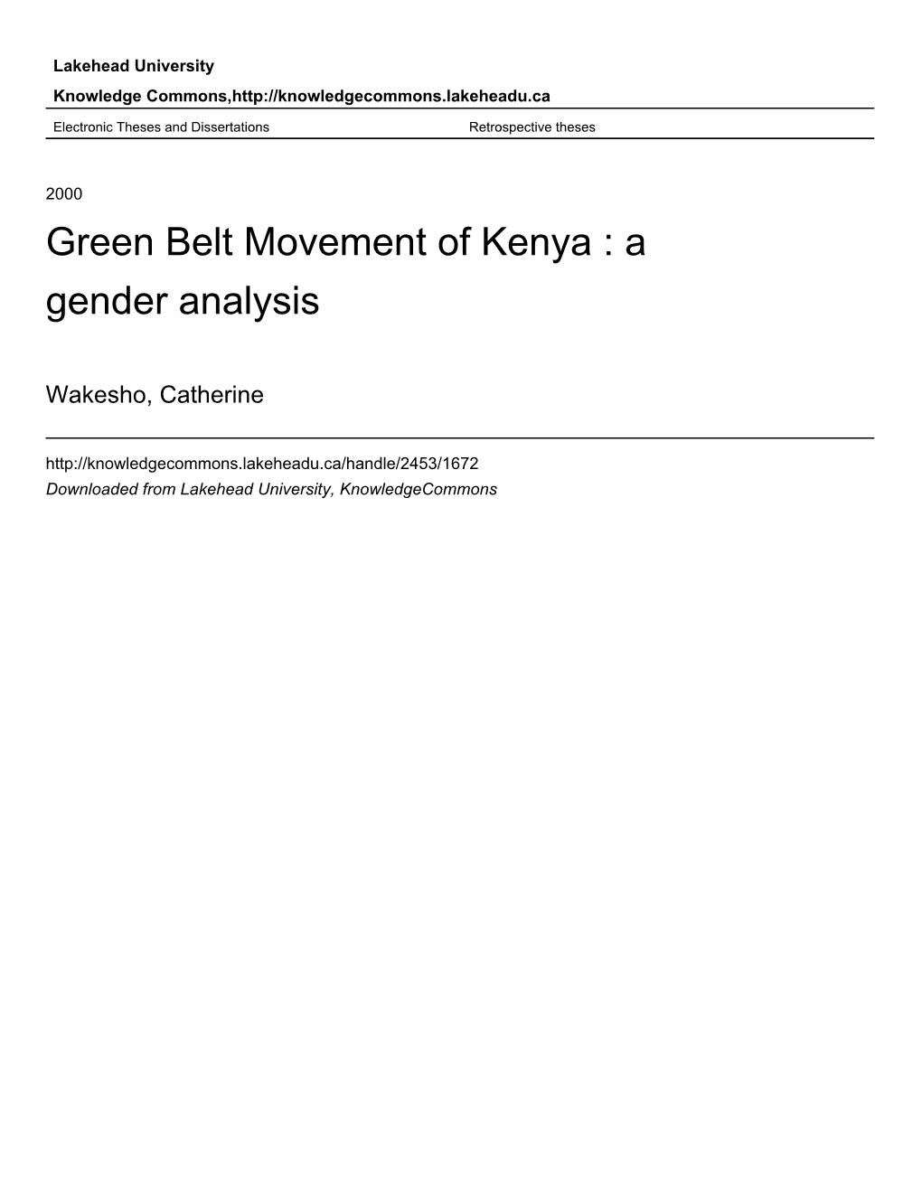 Green Belt Movement of Kenya : a Gender Analysis