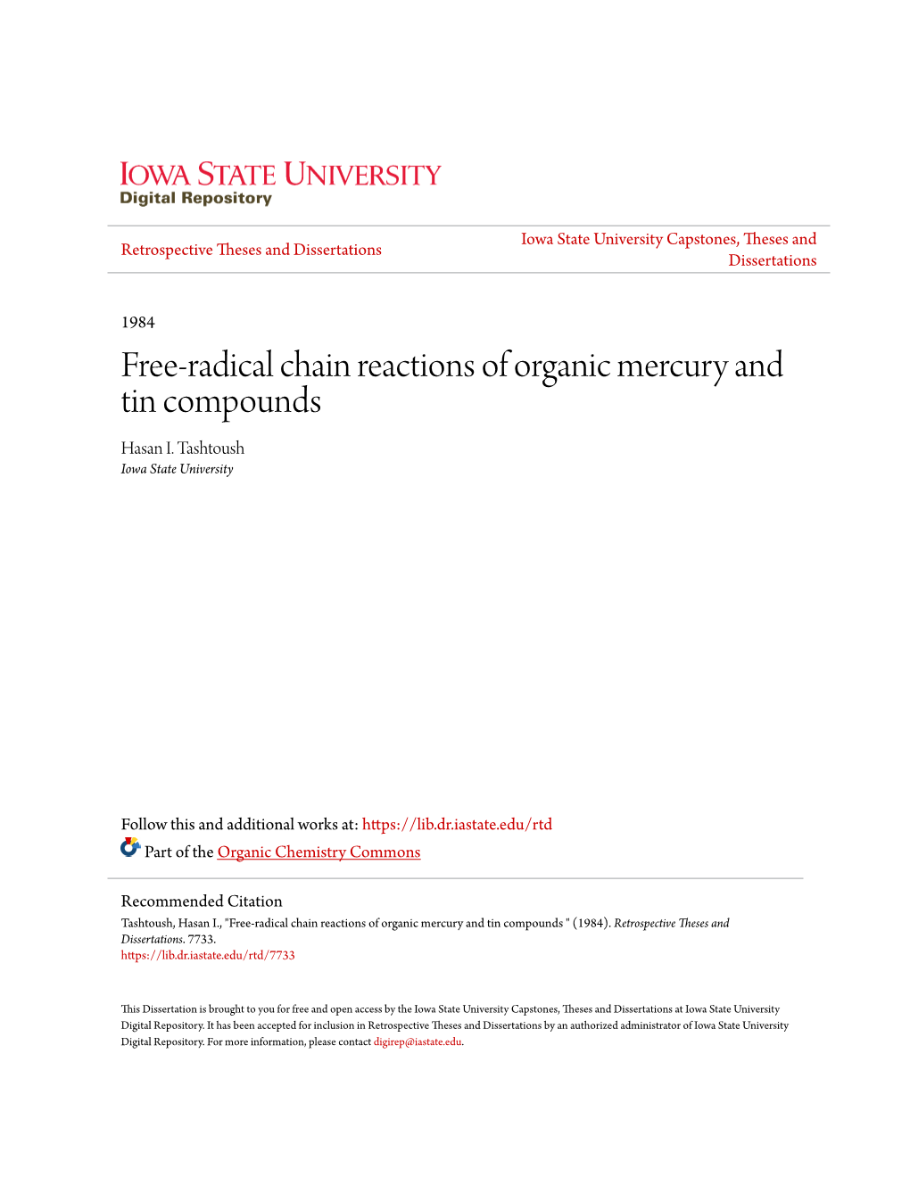 Free-Radical Chain Reactions of Organic Mercury and Tin Compounds Hasan I