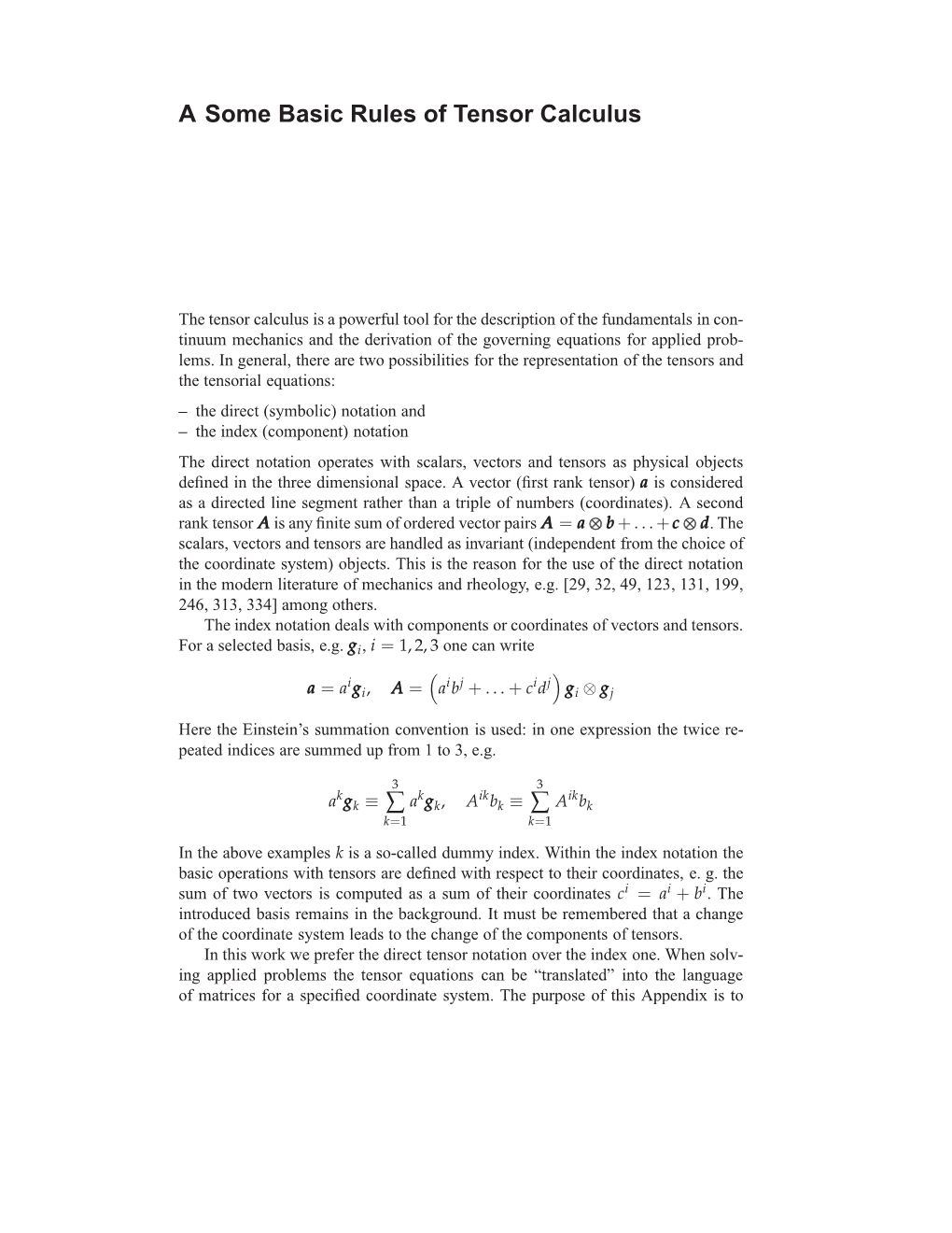 A Some Basic Rules of Tensor Calculus