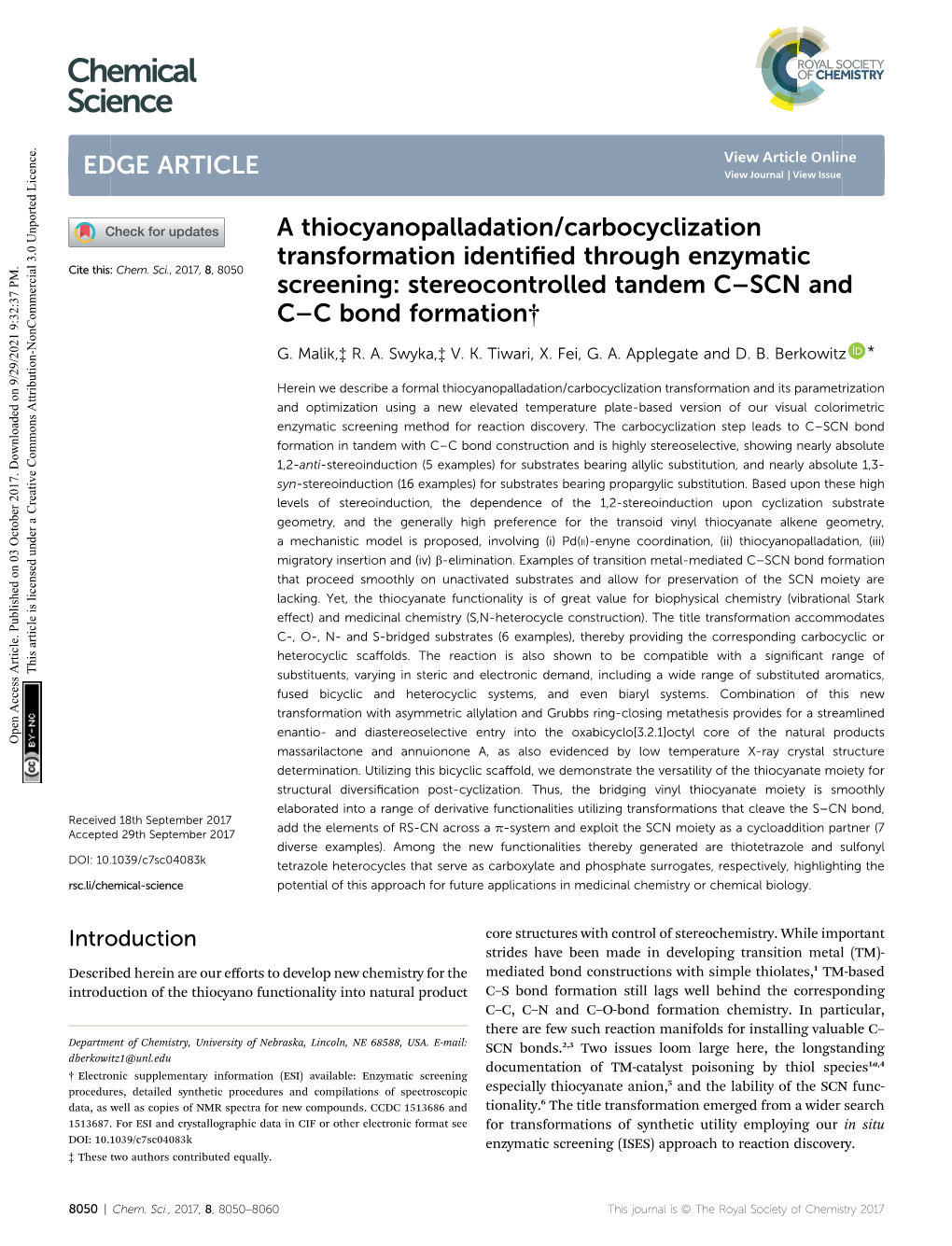 A Thiocyanopalladation/Carbocyclization Transformation Identified Through Enzymatic Screening