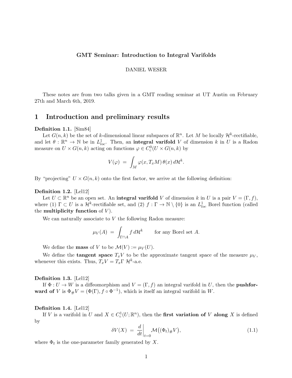 GMT Seminar: Introduction to Integral Varifolds