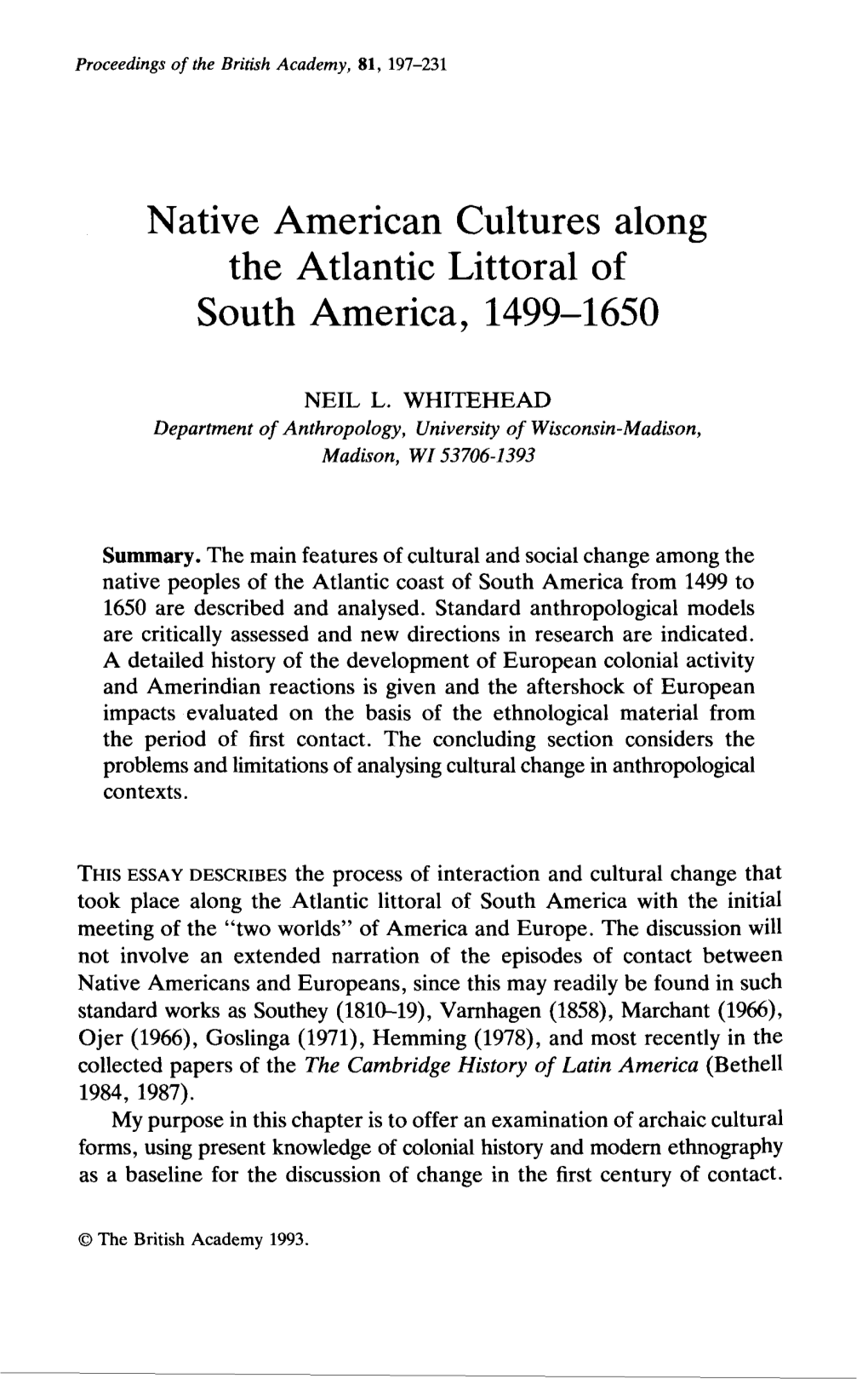 Native American Cultures Along the Atlantic Littoral of South America, 1499-1650