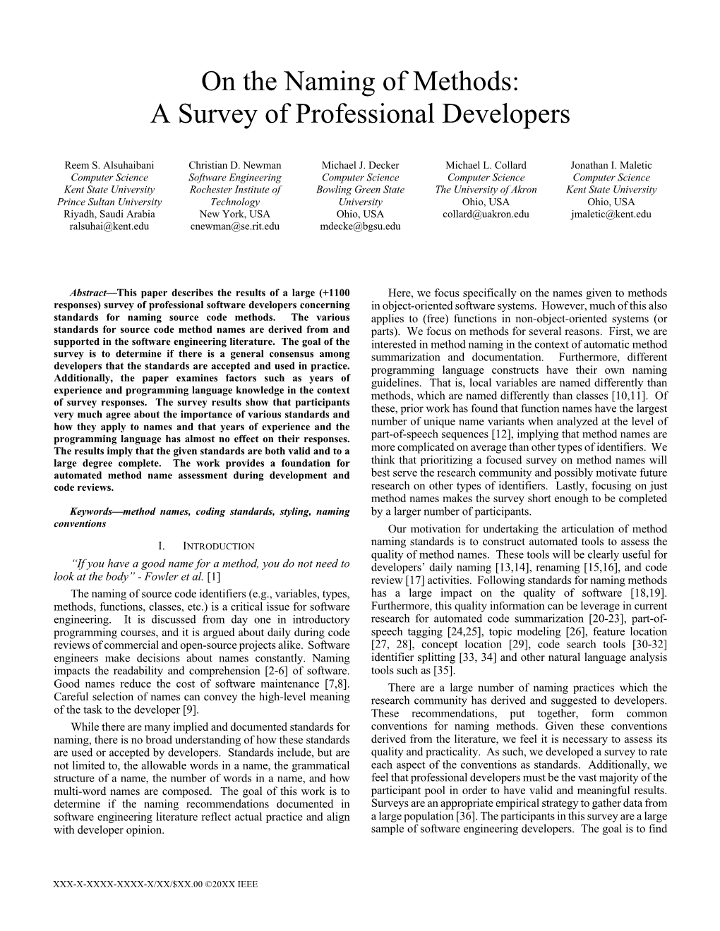 On the Naming of Methods: a Survey of Professional Developers