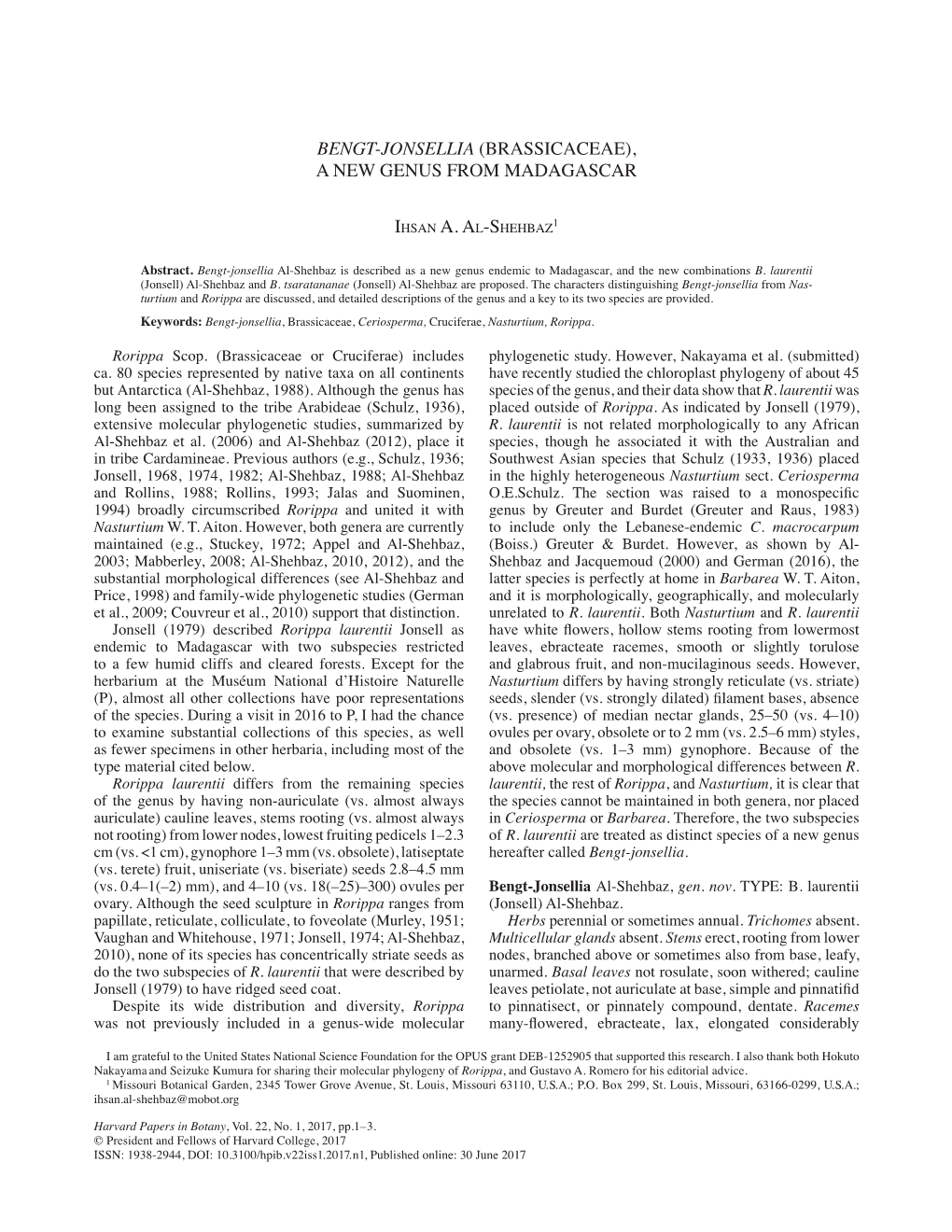 Brassicaceae), a New Genus from Madagascar