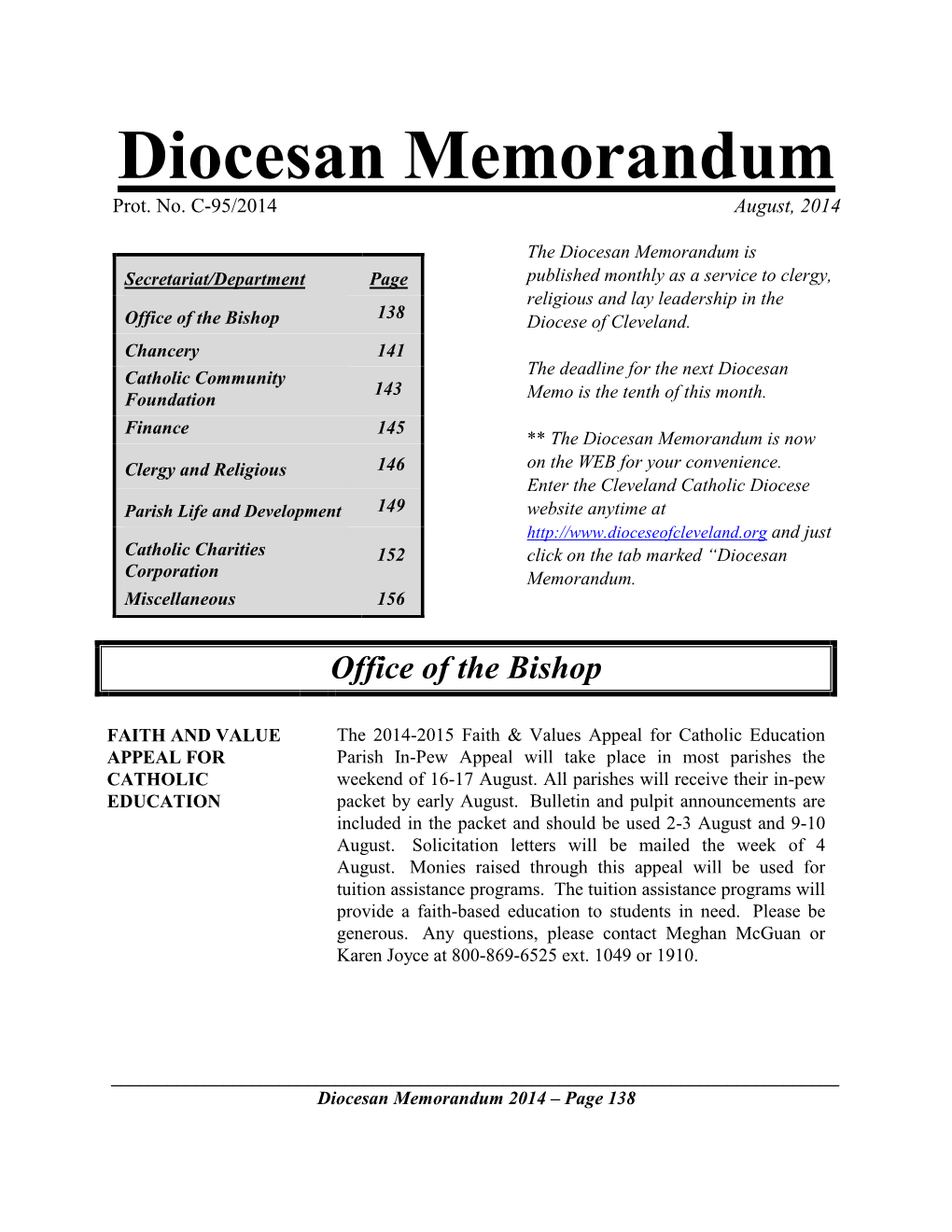 Diocesan Memorandum Prot